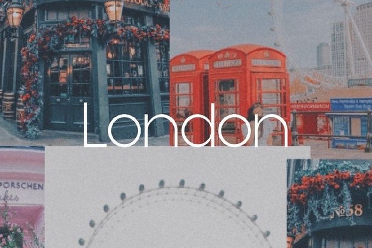 London, Collage, Rote Telefonzellen, London Eye, Schriftzug, Hintergrundbild