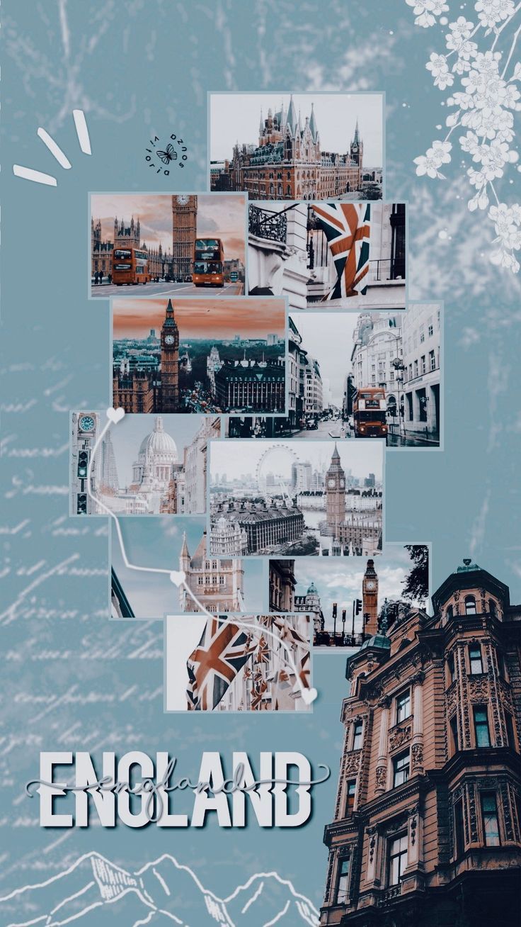 England, London, Collage, Hellblau, Ästhetik, HD, Hintergrundbild fürs Handy