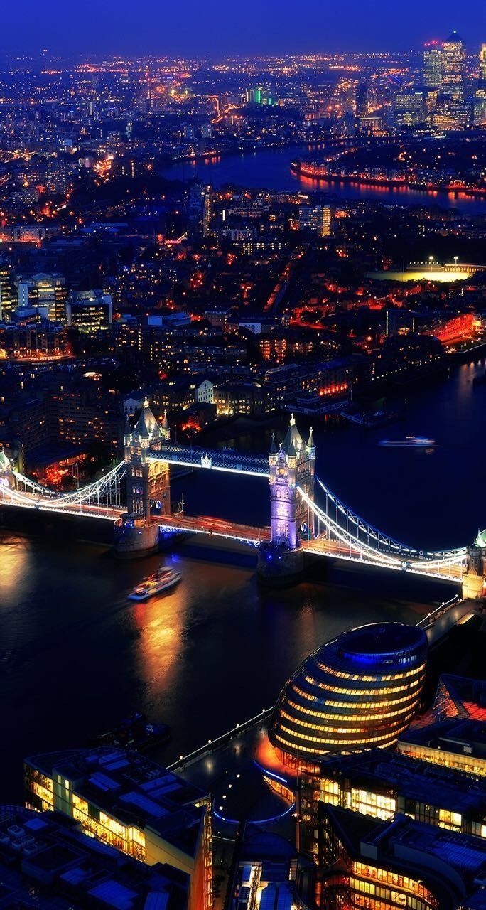 Tower Bridge, London, Nacht, Luftaufnahme, Stadtlichter, Sperrbildschirm fürs iPhone