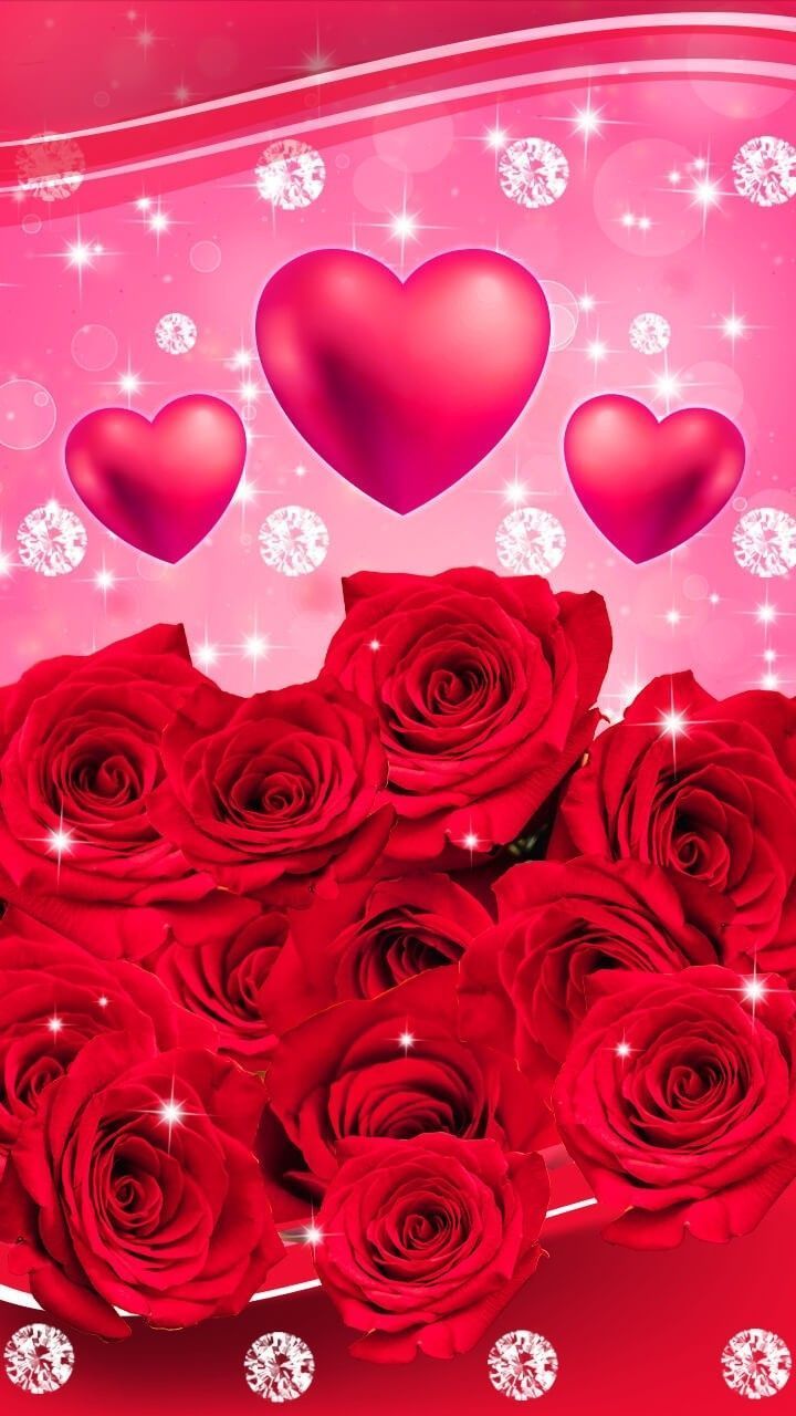 Rote Rosen, Herzen, Pink, Glitzer, Romantik, HD, Handy-Hintergrund im Hochformat