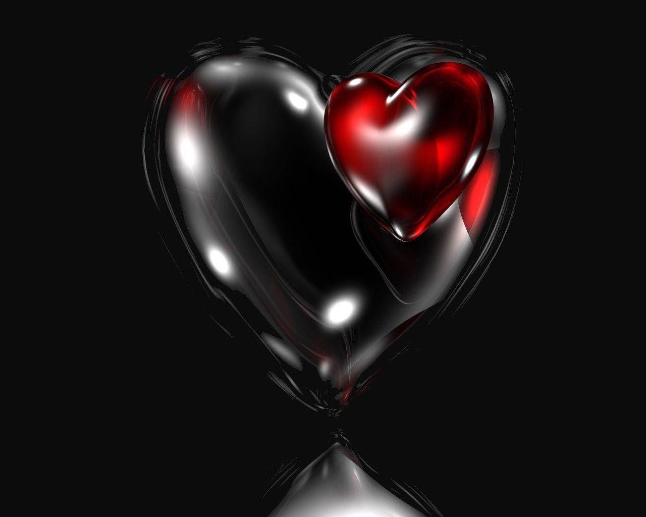 Glänzendes Herz, Schwarz und Rot, Flüssig, Schwarzer Hintergrund, HD Wallpaper