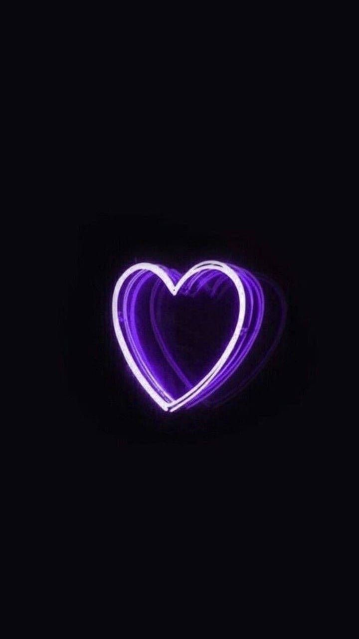 Neon-Herz, Lila, Dunkler Hintergrund, Minimalistisch, HD, Sperrbildschirm fürs iPhone