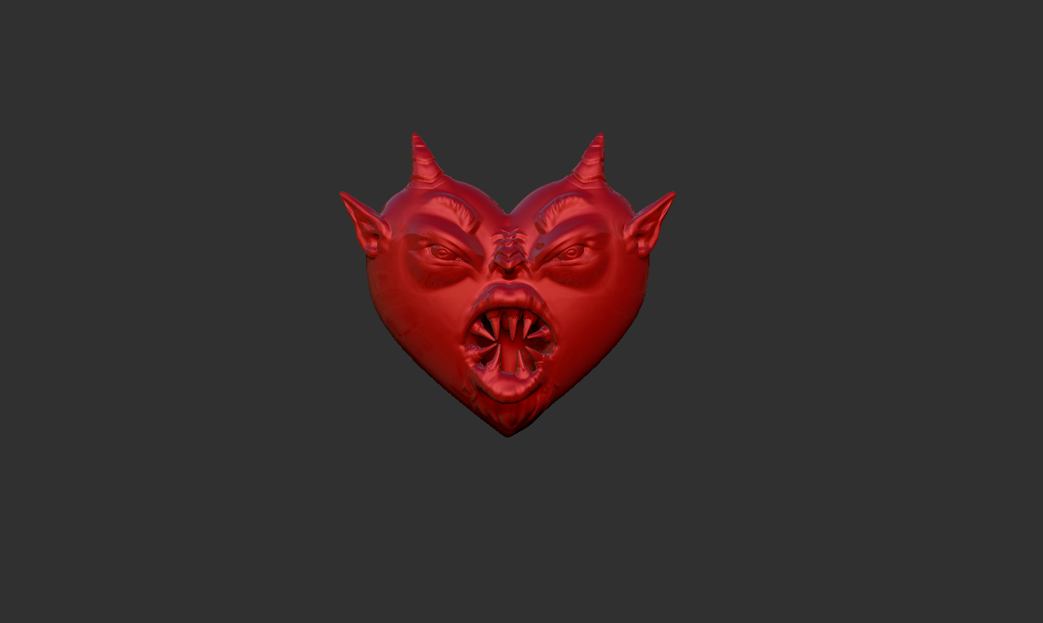 Teufelsherz, Hörner, Rot, 3D-Skulptur, Grauer Hintergrund, HD Wallpaper