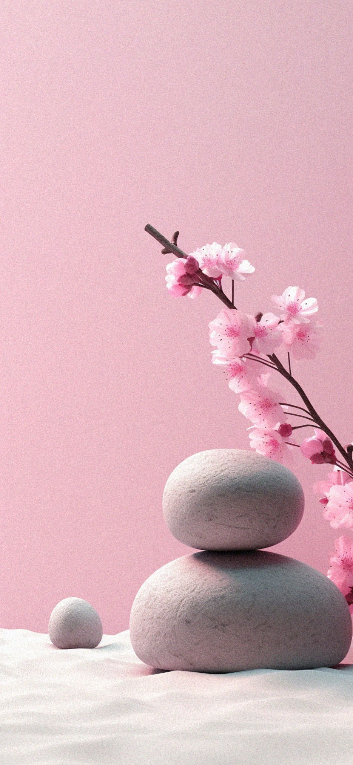 Steinturm, Kirschblüten, Rosa, Minimalistisch, Balance, Full HD, Hintergrundbild fürs Handy