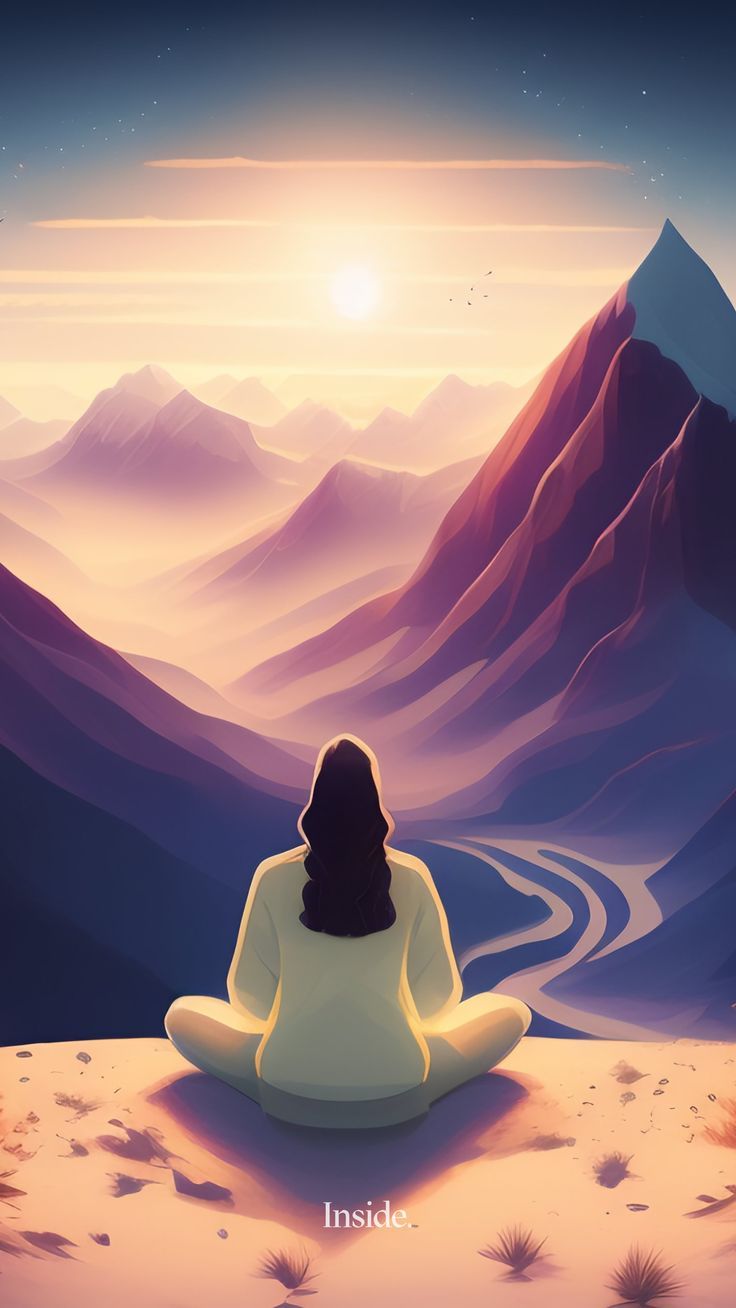 Meditation, Berge, Sonne, Lotussitz, Illustration, HD, Handy-Hintergrund im Hochformat