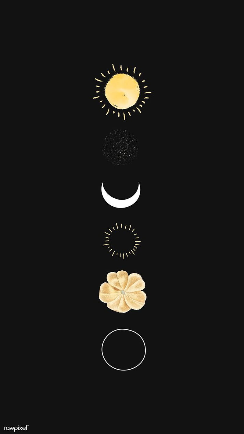 Mondphasen, Sonne, Schwarzer Hintergrund, Minimalistisch, Sperrbildschirm fürs iPhone