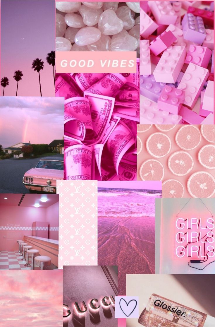 Collage, Palmen, Good Vibes, Gucci, Pink, HD, Sperrbildschirm fürs iPhone