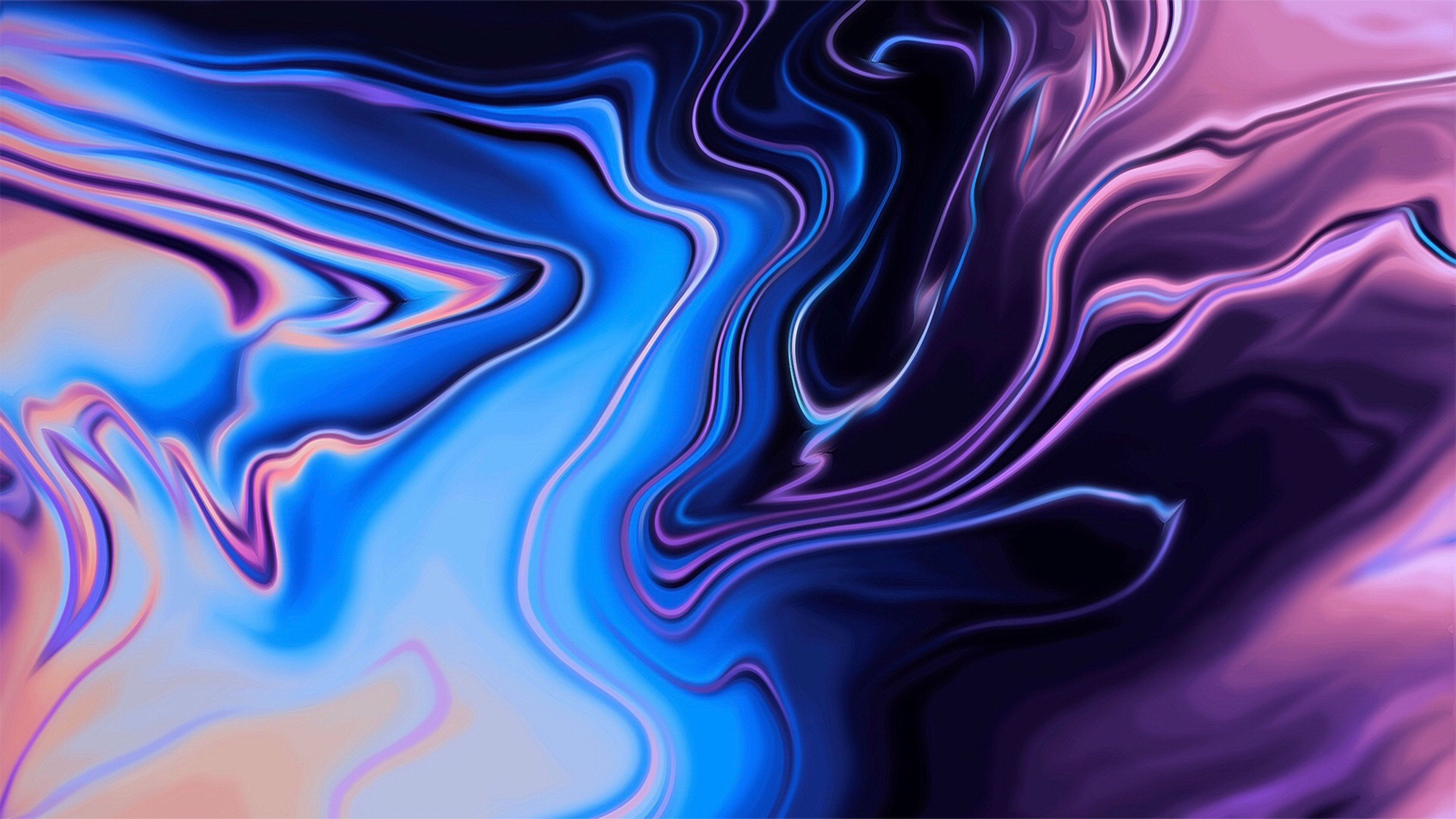 Abstrakt, Marmoriert, Flüssige Farben, Blau, Lila, Wirbel, 4K, Desktop-Hintergrund