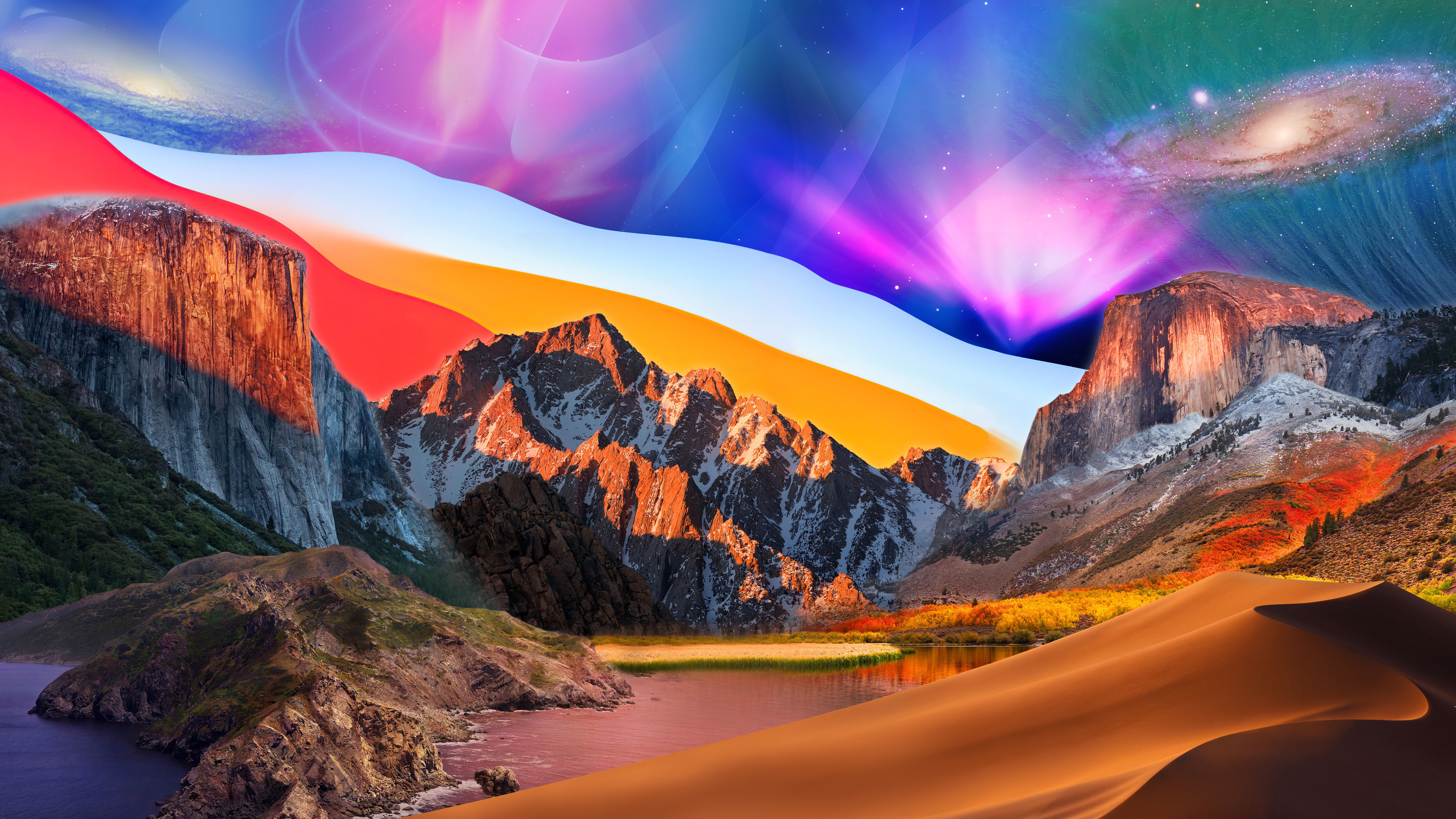 macOS, El Capitan, Mojave, Yosemite, Collage, Galaxie, Wüste, 8K, Desktop-Hintergrund