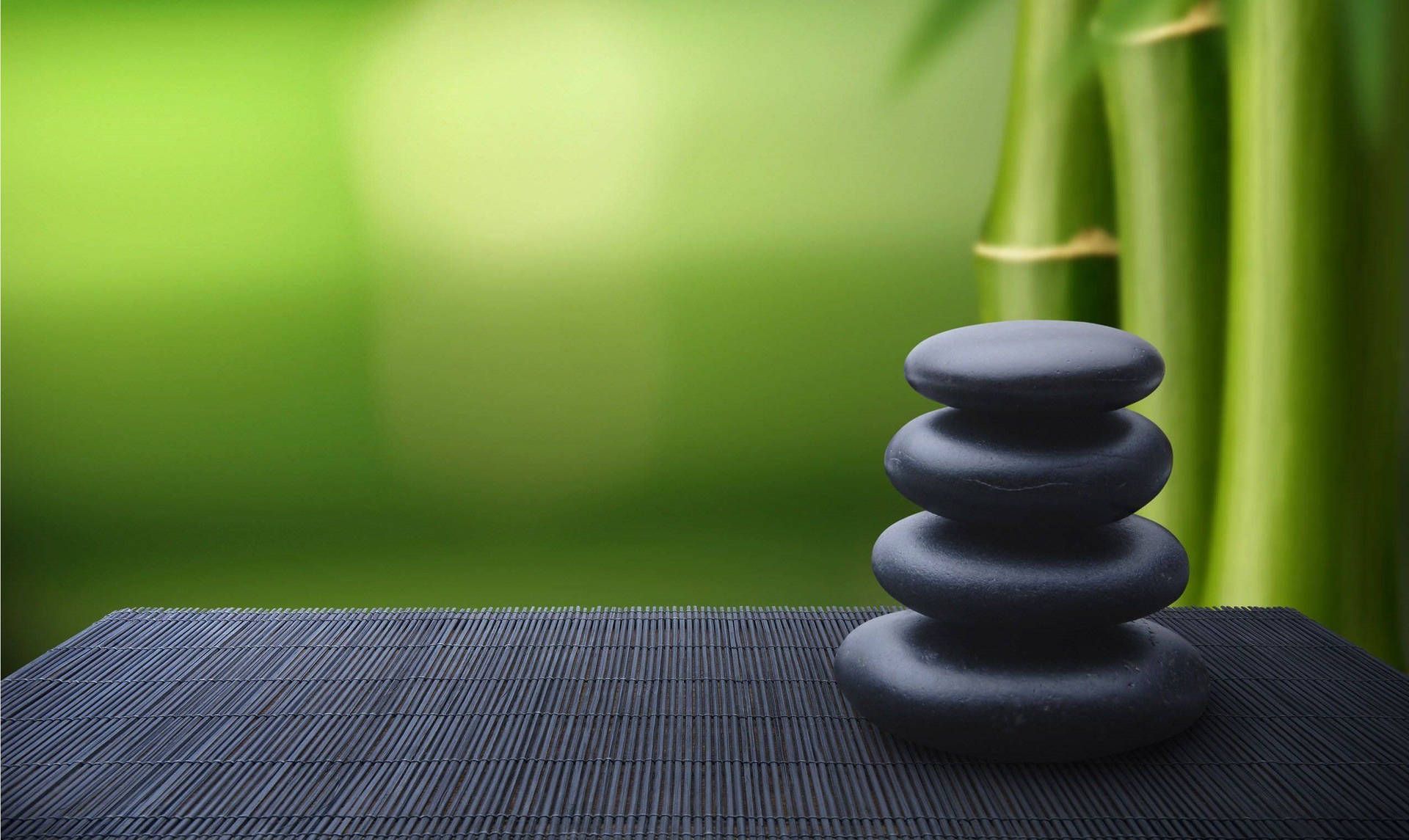 Zen-Steine, Bambus, Grün, Bambusmatte, Balance, Full HD, Desktop-Hintergrund für Windows
