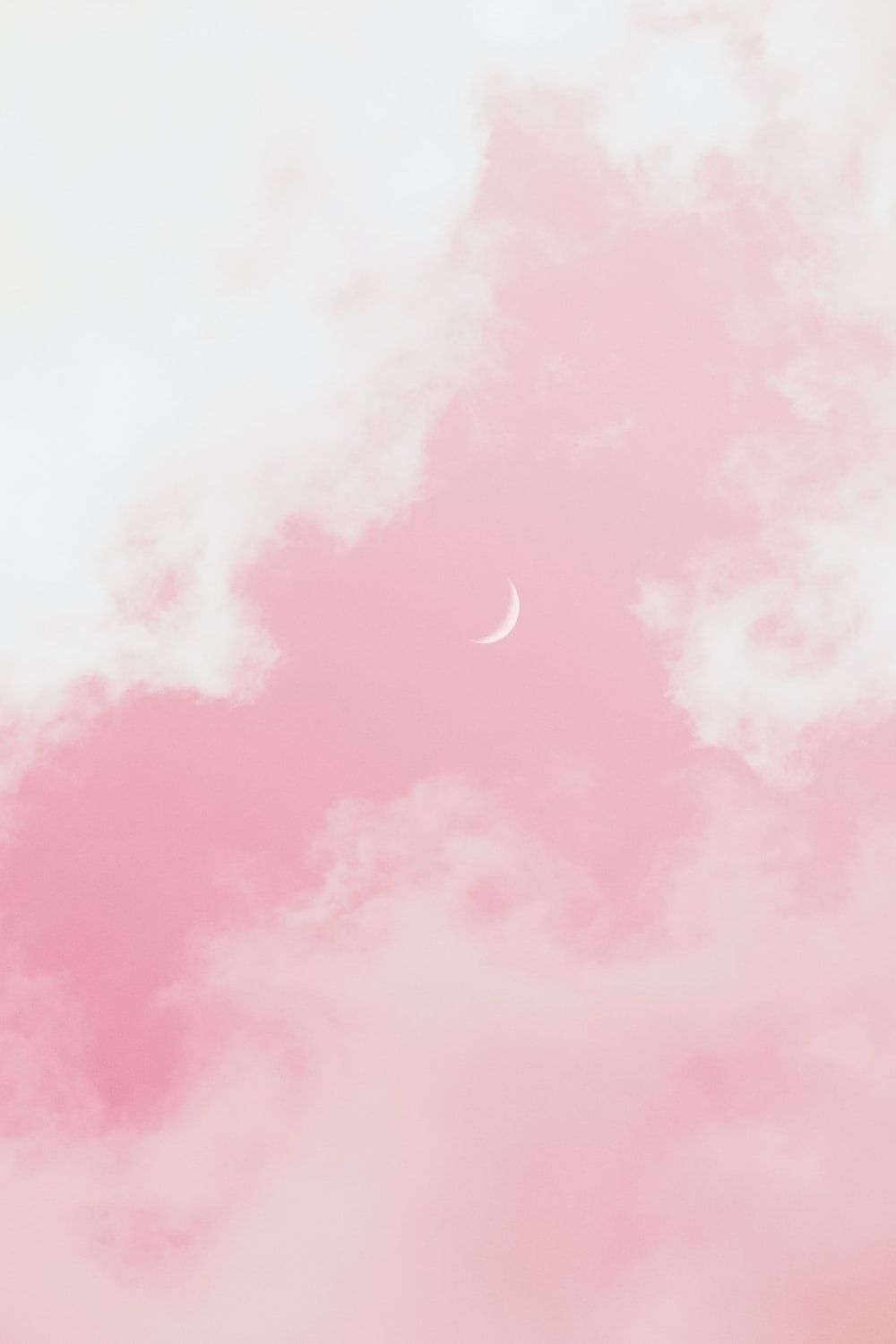 Rosa Wolken, Mondsichel, Himmel, Zart, Pastellfarben, Hochformat, Hintergrundbild fürs Smartphone
