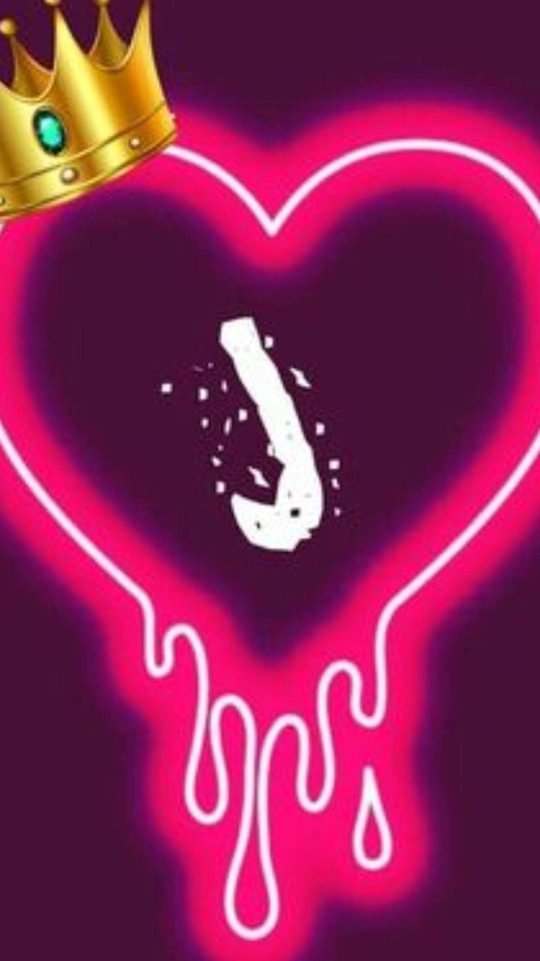Buchstabe J, Neonherz, Krone, Tropfen, Pink, Dunkel, Full HD, Hintergrundbild fürs Handy