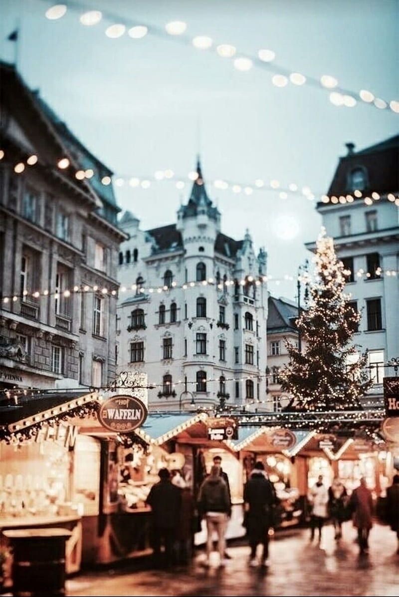 Wien, Weihnachtsmarkt, Lichterketten, Weihnachtsbaum, Winter, Marktstände, HD, Tablet-Hintergrund