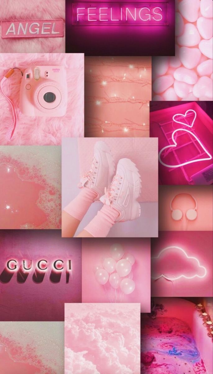 Collage, Feelings, Gucci, Kamera, Neon, Hintergrundbild für iPhone und Android