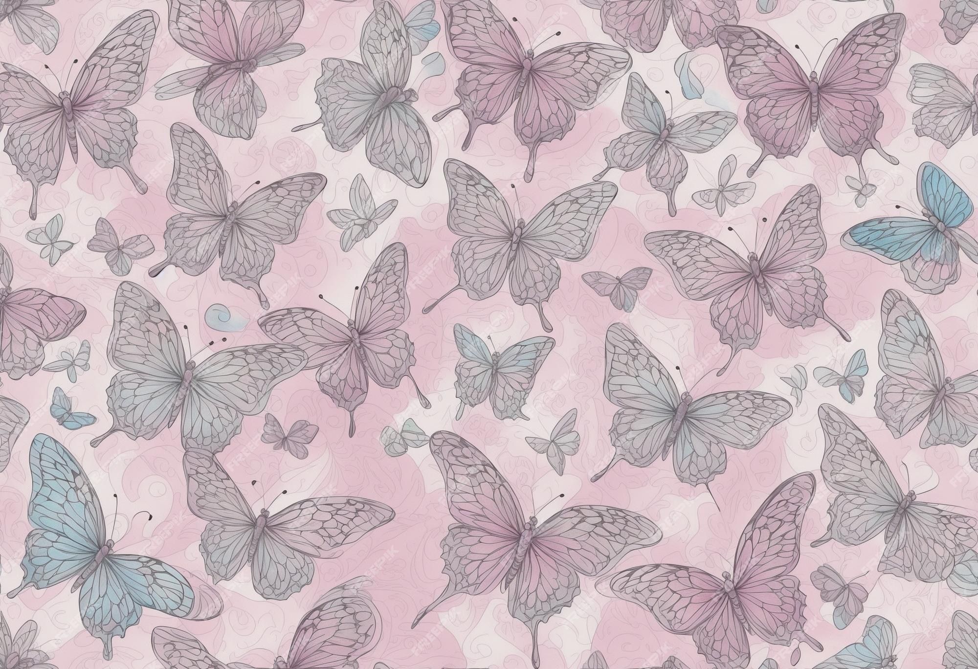 Schmetterlinge, Muster, Pastellfarben, Rosa, Türkis, Full HD, Desktop-Hintergrund für Windows