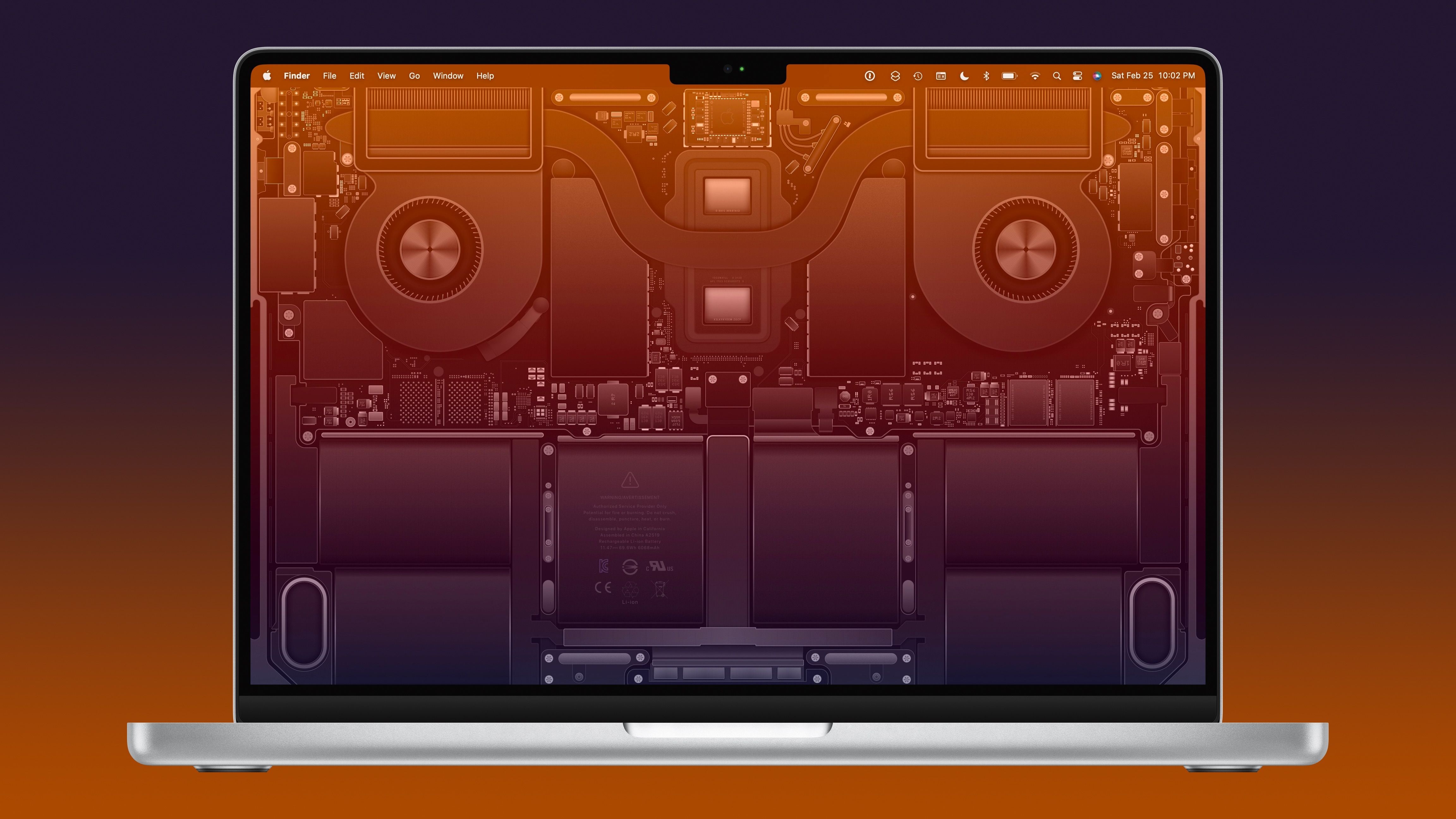 MacBook Pro, Apple, Innenleben, Platine, Lüfter, Orange, 4K, PC-Hintergrundbild
