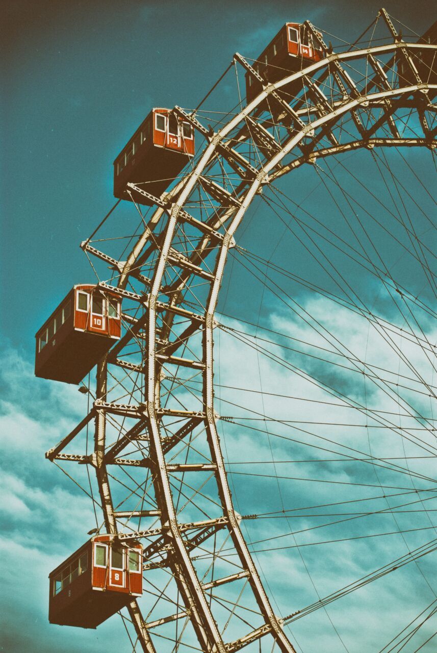 Wiener Riesenrad, Prater, Wien, Gondeln, Türkiser Himmel, Froschperspektive, HD-Tablet-Hintergrundbild