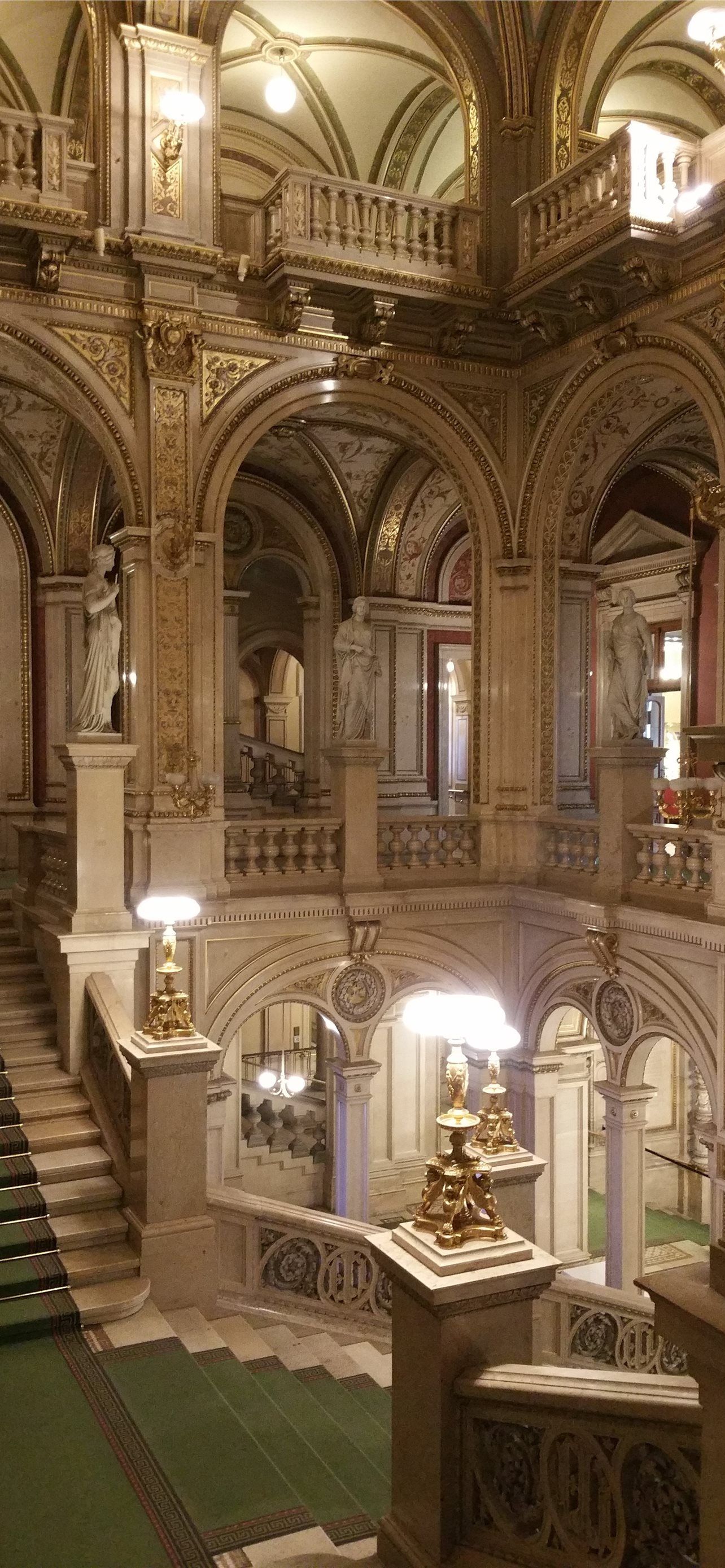 Wiener Staatsoper, Wien, Prunktreppe, Marmor, Innenraum, Kronleuchter, Full HD, Handy-Hintergrundbild