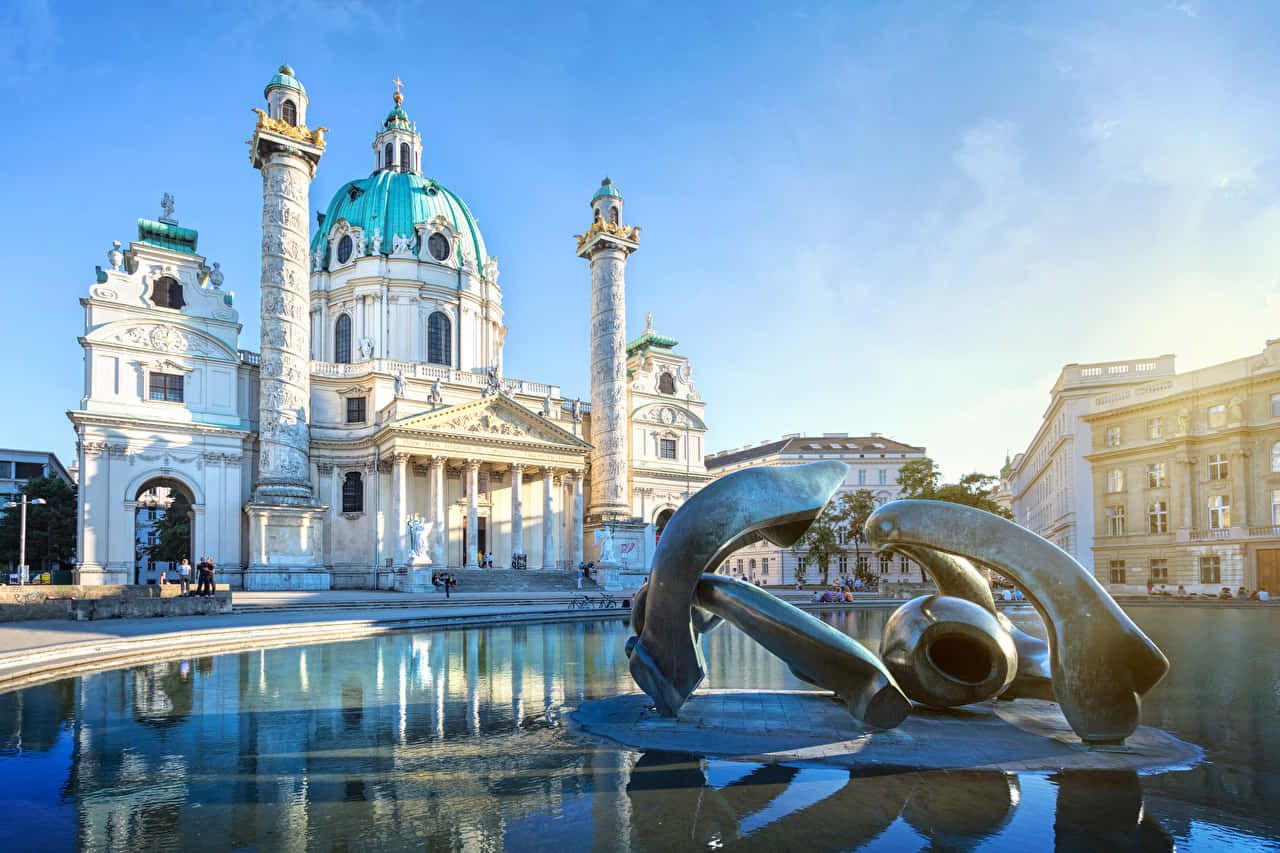 Karlskirche, Wien, Barock, Kuppel, Spiegelung, Henry-Moore-Skulptur, Blauer Himmel, HD Wallpaper
