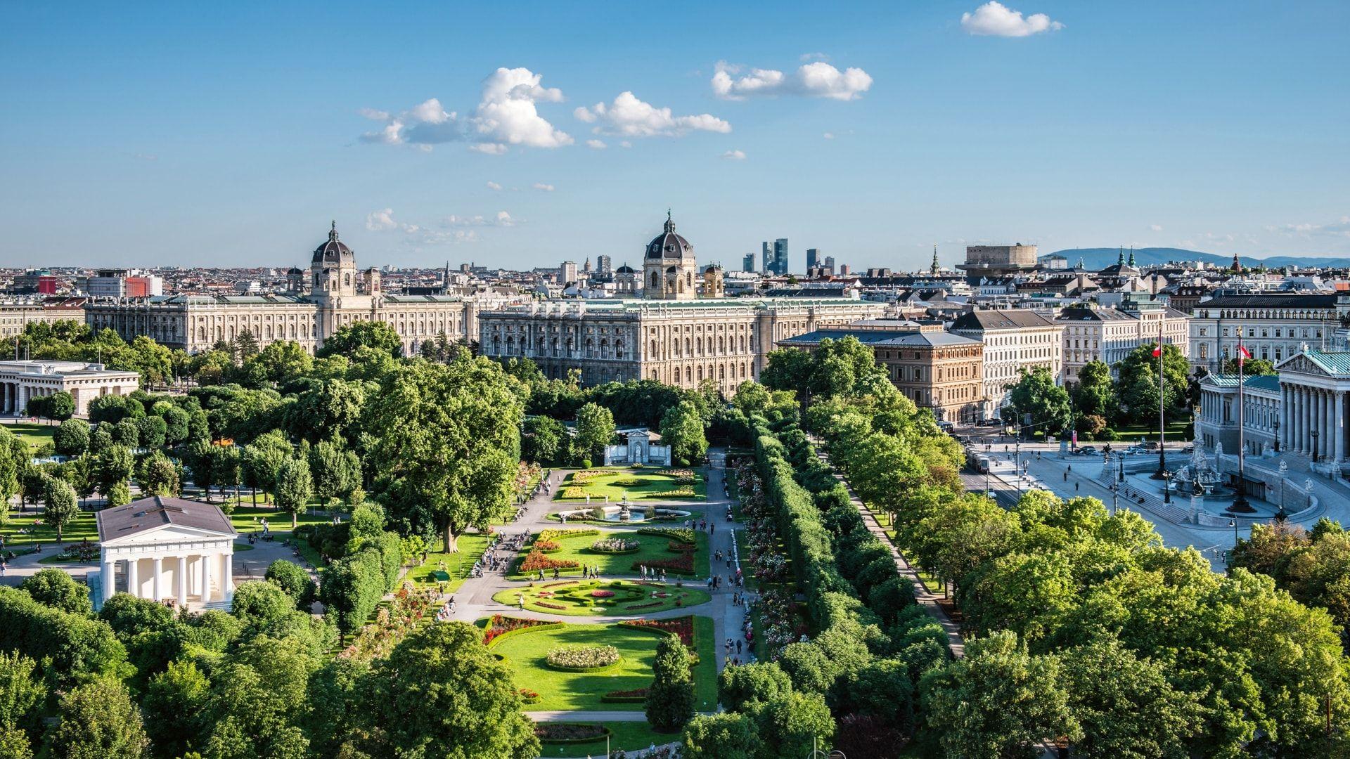 Volksgarten, Theseustempel, Wien, Naturhistorisches Museum Wien, Stadtpanorama, Park, Sommer, 1080p Wallpaper