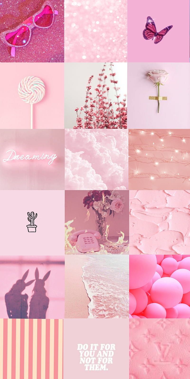Collage, Ästhetik, Schmetterling, Rosa, Pastellfarben, Hochformat, Hintergrundbild fürs Smartphone