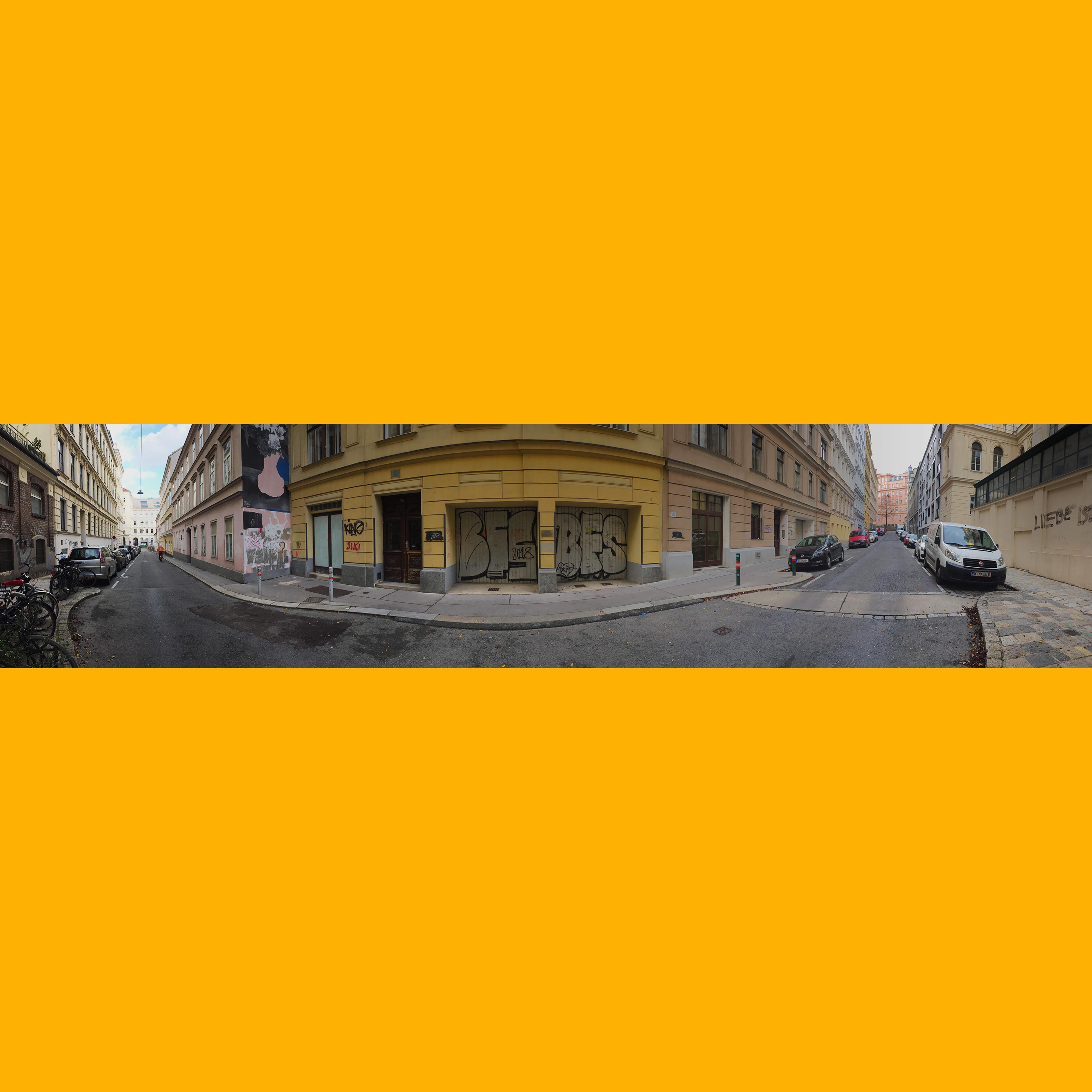 Wien, Straßenecke, Panorama, Gelber Hintergrund, Gelbes Gebäude, 5K Wallpaper