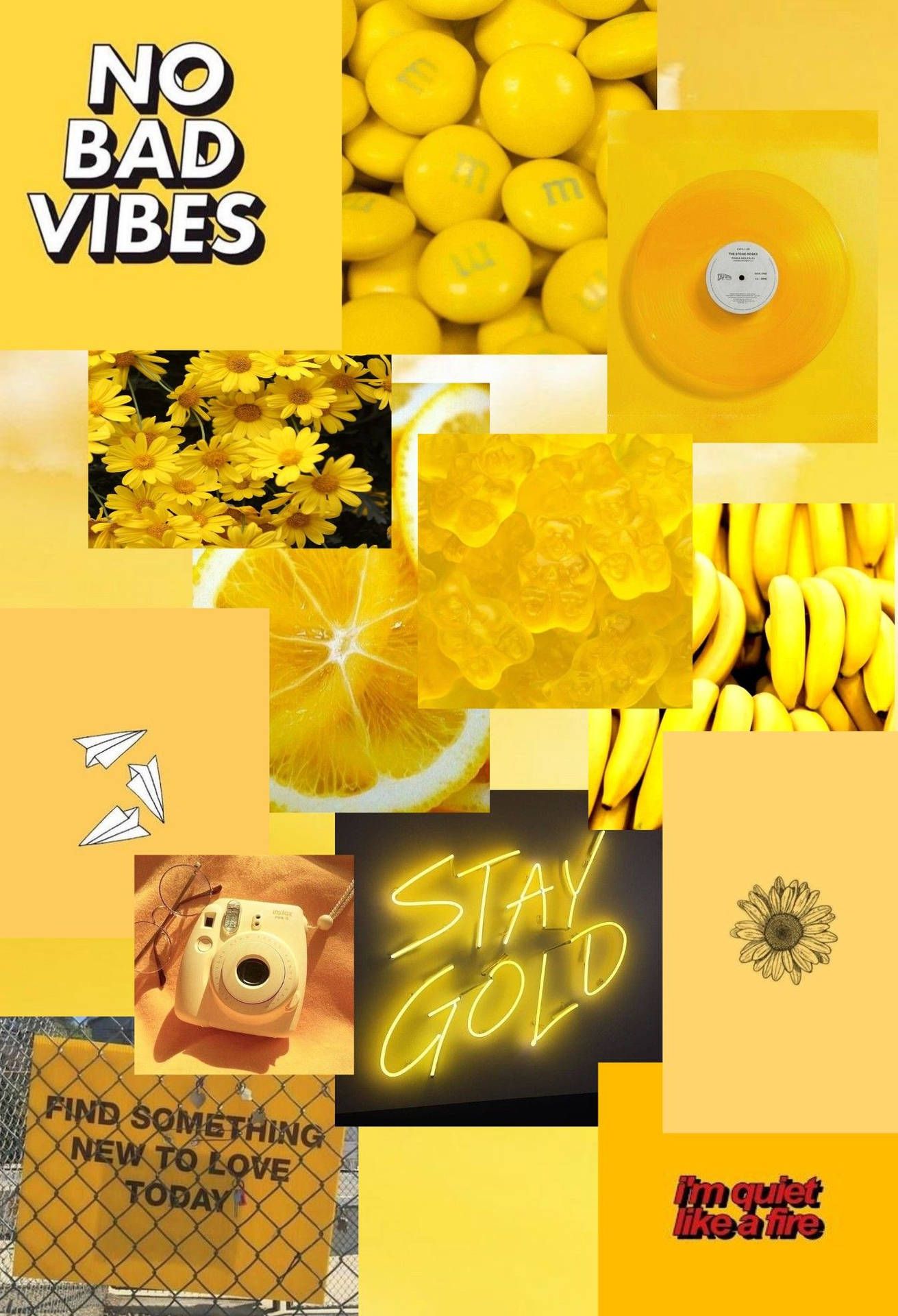No Bad Vibes, Collage, Gelb, Aesthetic, Zitrusfrüchte, Hintergrundbild für iPad und Tablet