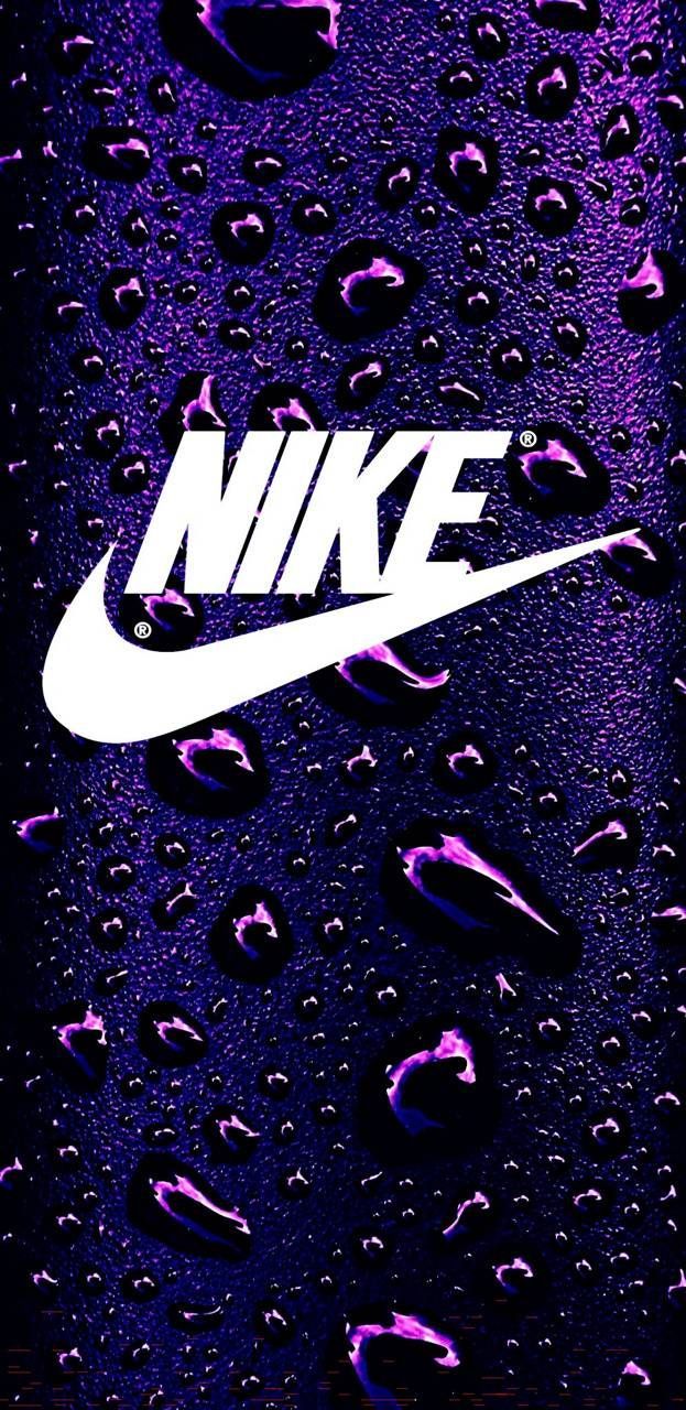 Nike-Logo, Wassertropfen, Lila, Swoosh, Hochformat, Hintergrundbild fürs Smartphone