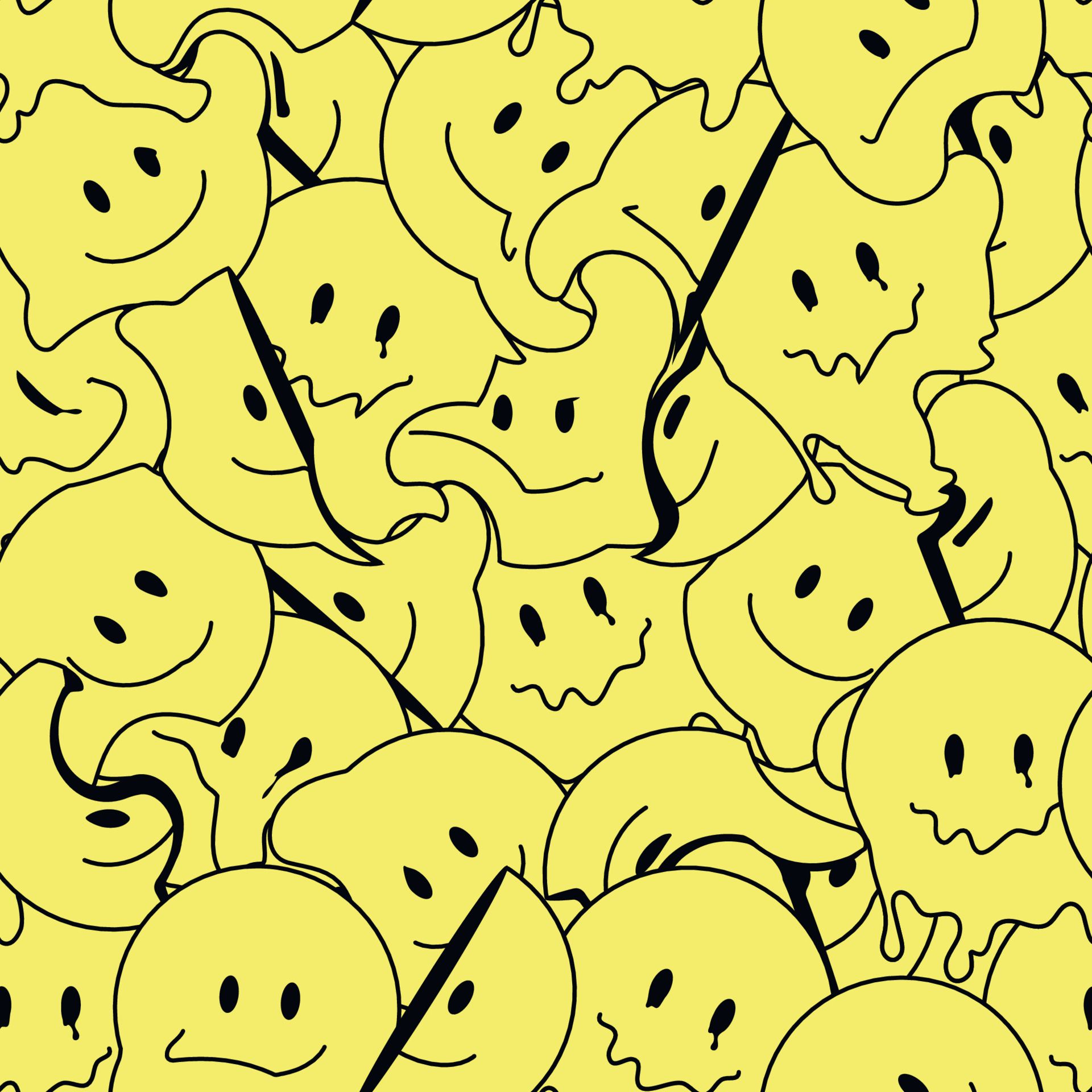 Smileys, Zerlaufene Smileys, Muster, Gelb, Psychedelisch, Full HD, Tablet-Hintergrund