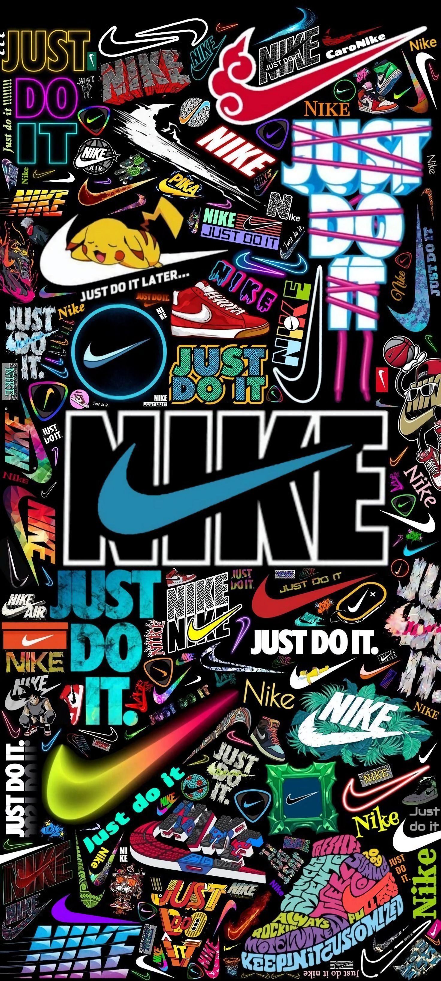 Nike-Logo, Just Do It, Sticker-Collage, Bunt, QHD+, Handy-Hintergrund im Hochformat