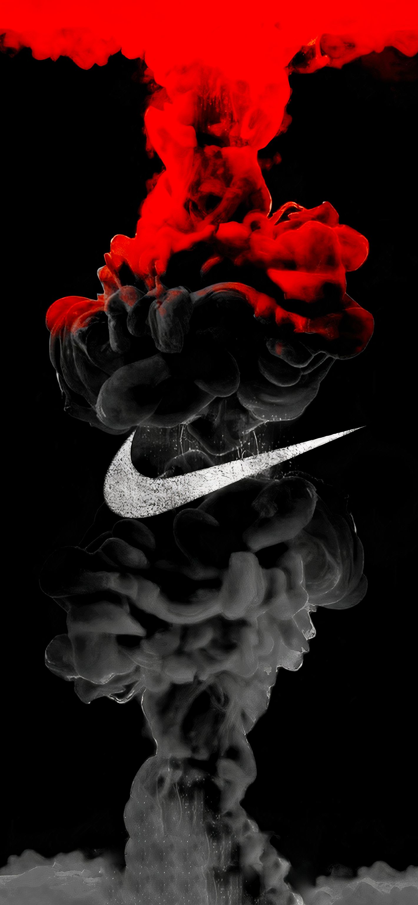 Nike Swoosh, Rauch, Roter Rauch, Schwarzer Hintergrund, Full HD, Sperrbildschirm fürs iPhone