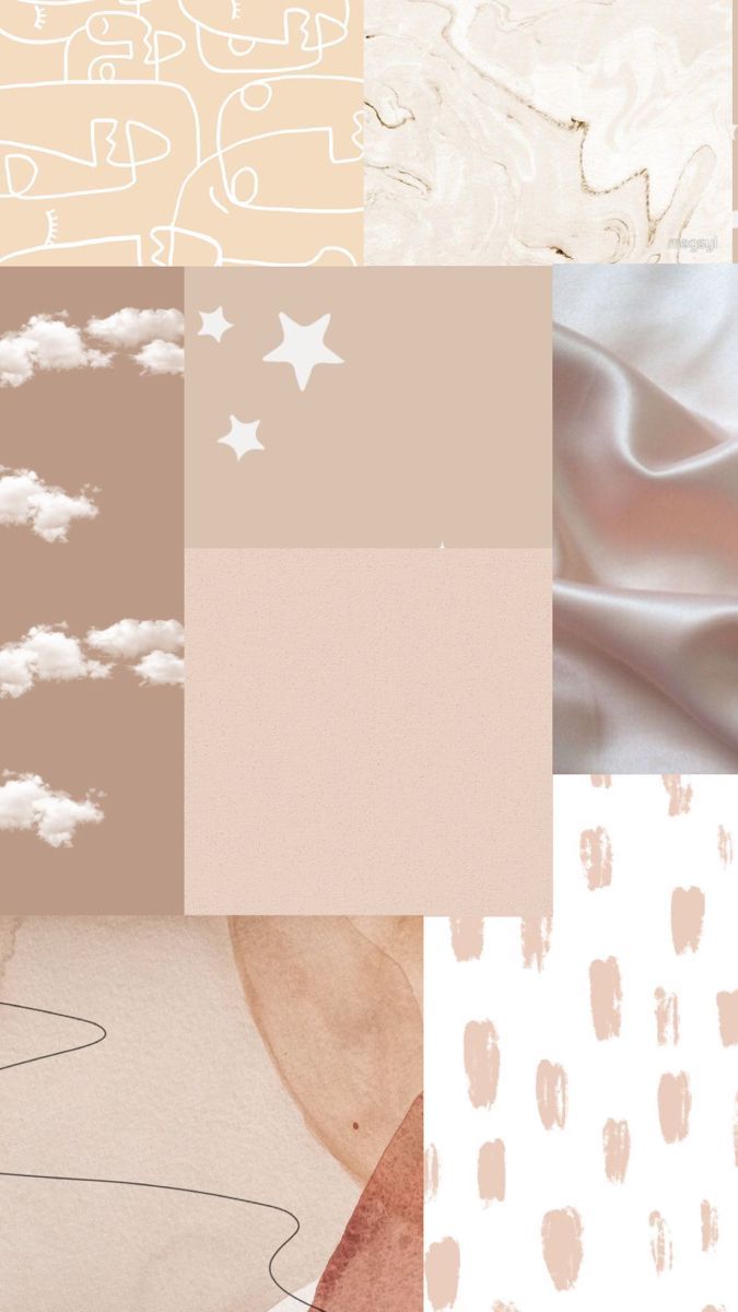 Collage, Beige Ästhetik, Wolken, Sterne, Neutrale Töne, Hintergrundbild für iPhone und Android