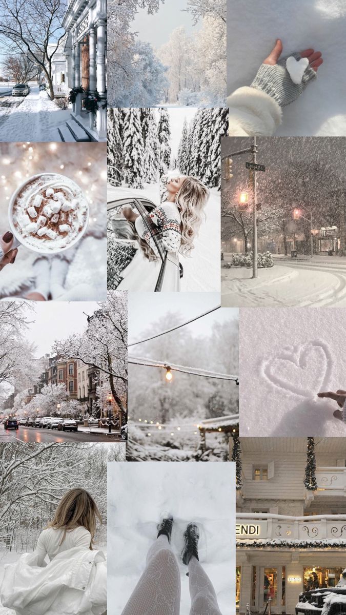 Collage, Schnee, Winter, Weiß, Ästhetik, Hintergrundbild für iPhone und Android