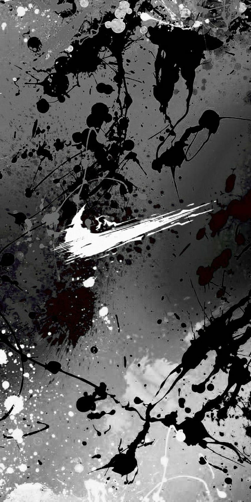 Nike Swoosh, Farbkleckse, Grunge, Schwarzweiß, Hintergrundbild für iPhone und Android