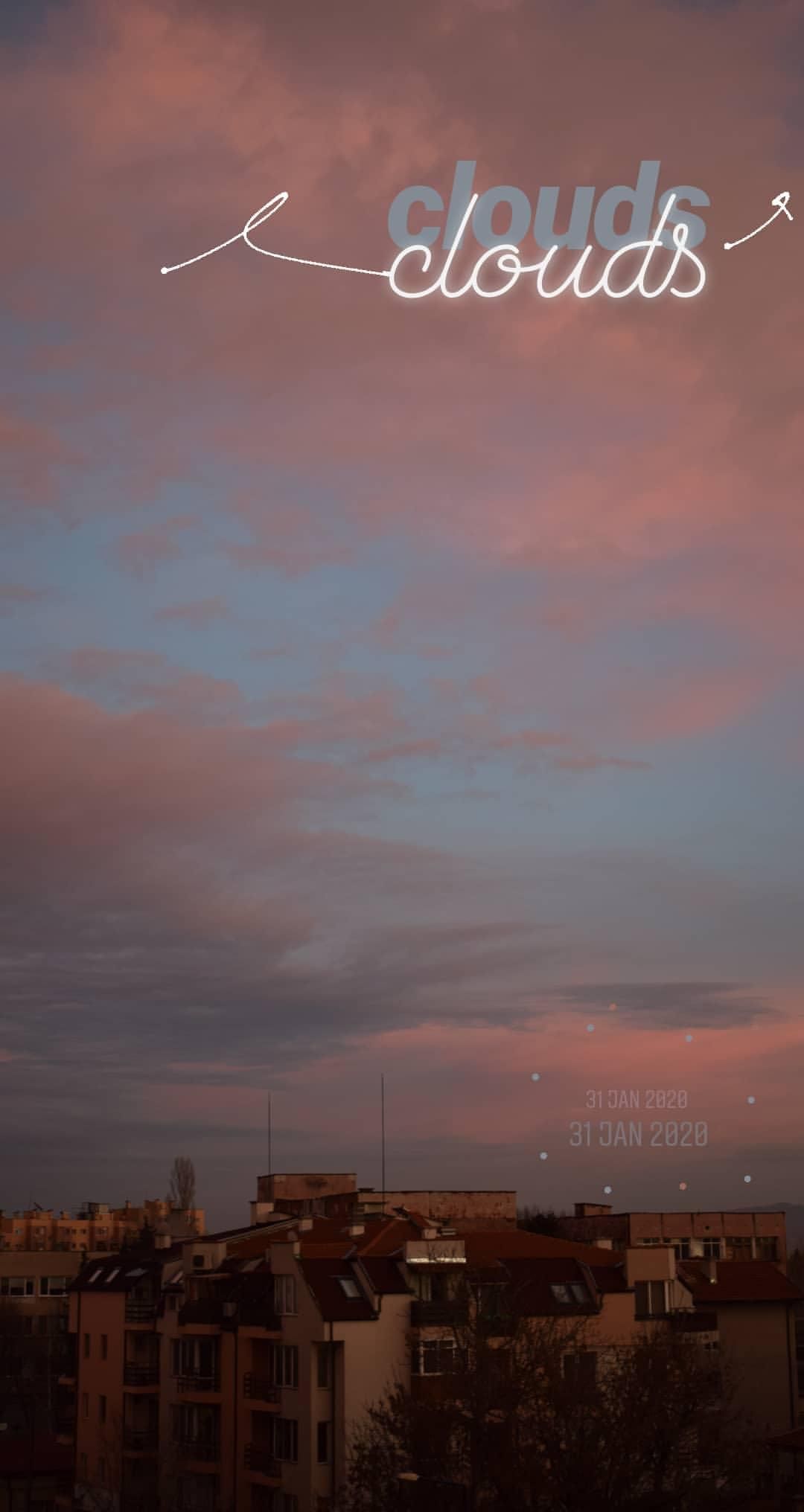 Clouds, Neonschrift, Abendhimmel, Stadt, Wolken, Full HD, Hintergrundbild fürs Handy