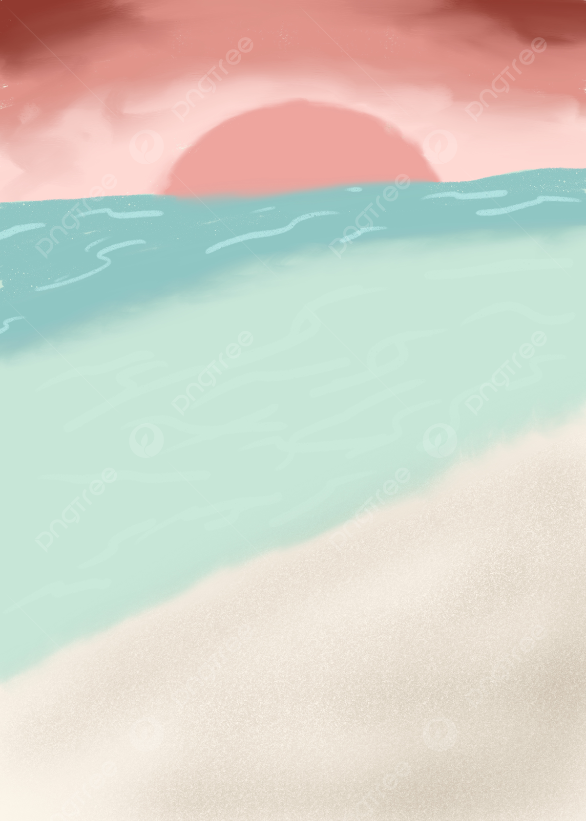 Strand, Meer, Sonne, Illustration, Pastell, Full HD, Hintergrundbild fürs Tablet