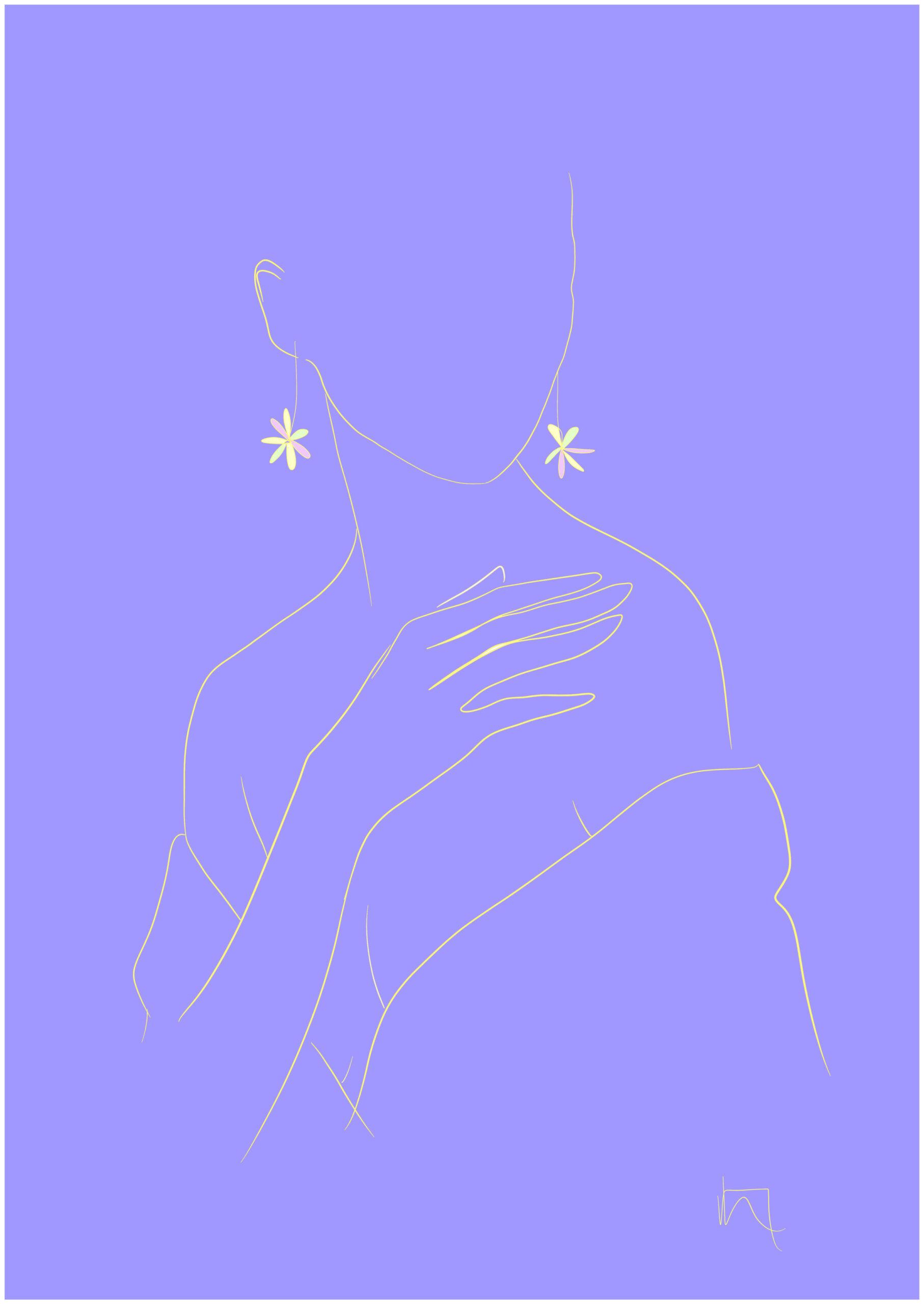 Strichzeichnung, Frauengesicht, Line Art, Lila Hintergrund, Minimalistisch, QHD+ Wallpaper