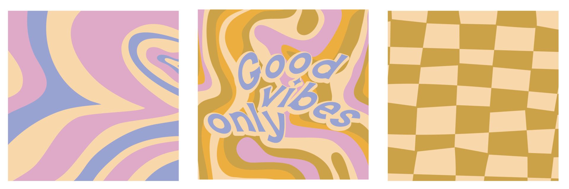 Good Vibes Only, Spruch, Psychedelische Wellen, Schachbrettmuster, Retro, Pastell, Hintergrund