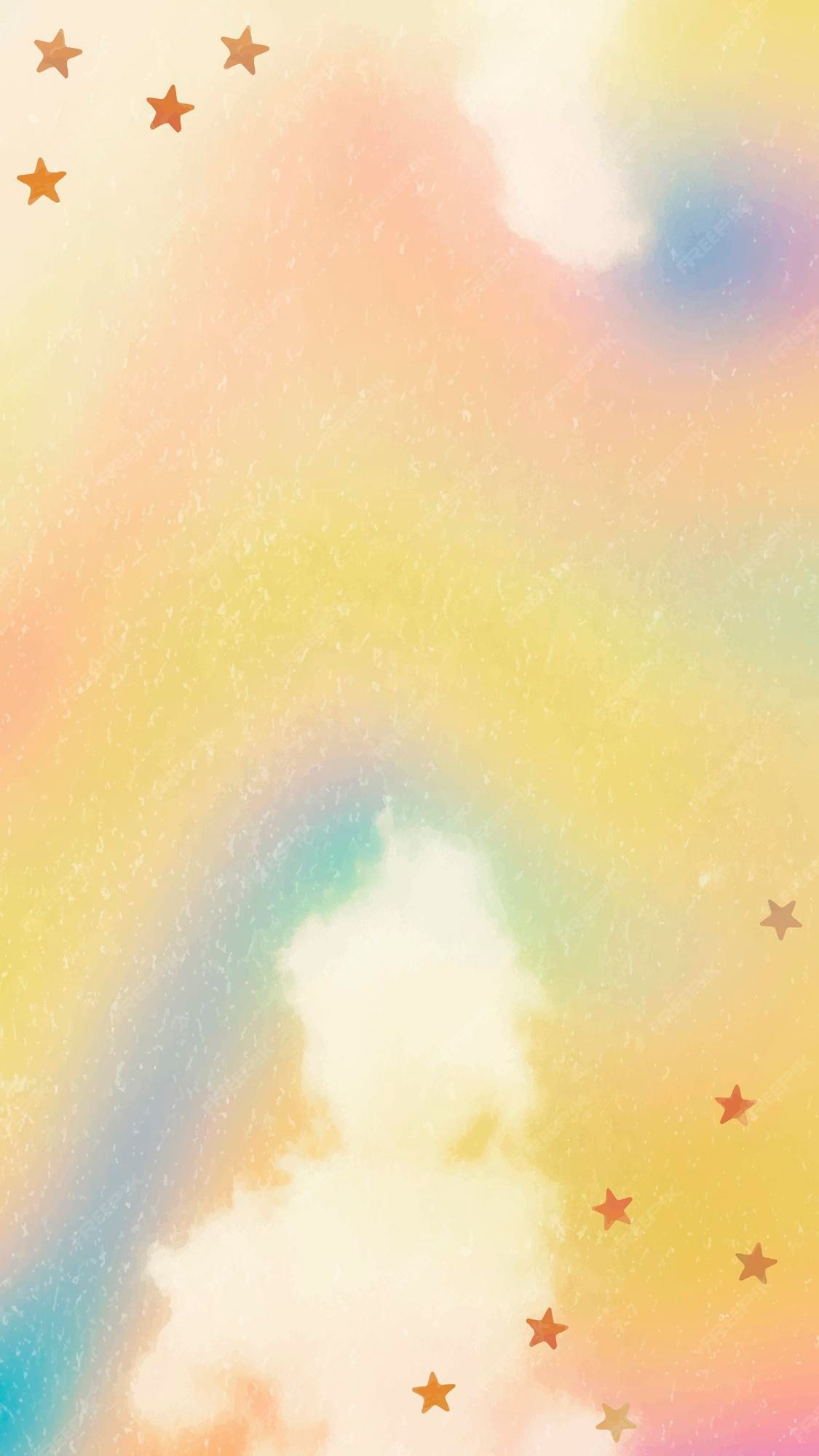 Regenbogen, Wolken, Sterne, Aquarell, Pastell, Full HD, Hintergrundbild fürs Handy