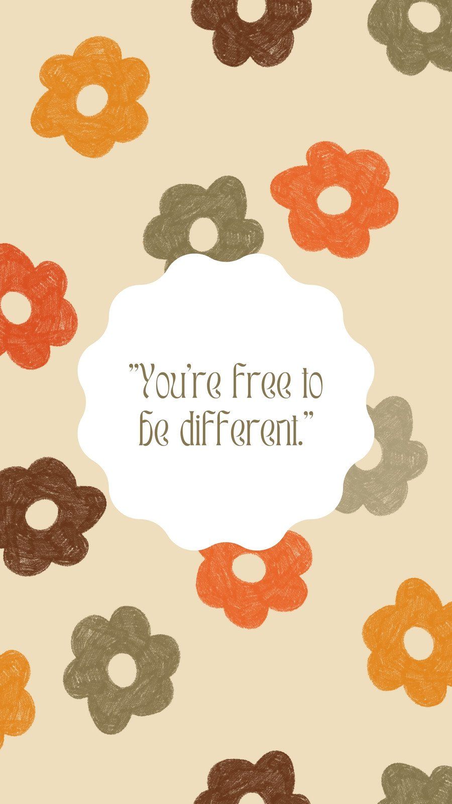 You're free to be different, Zitat, Retro-Blumen, Muster, Erdtöne, HD, Handy-Hintergrundbild