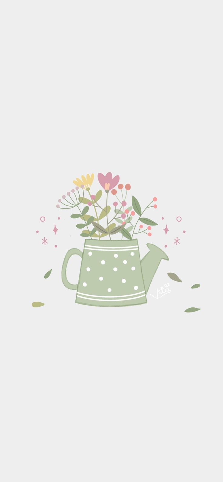 Gießkanne, Blumen, Illustration, Weißer Hintergrund, Minimalistisch, Sperrbildschirm fürs iPhone