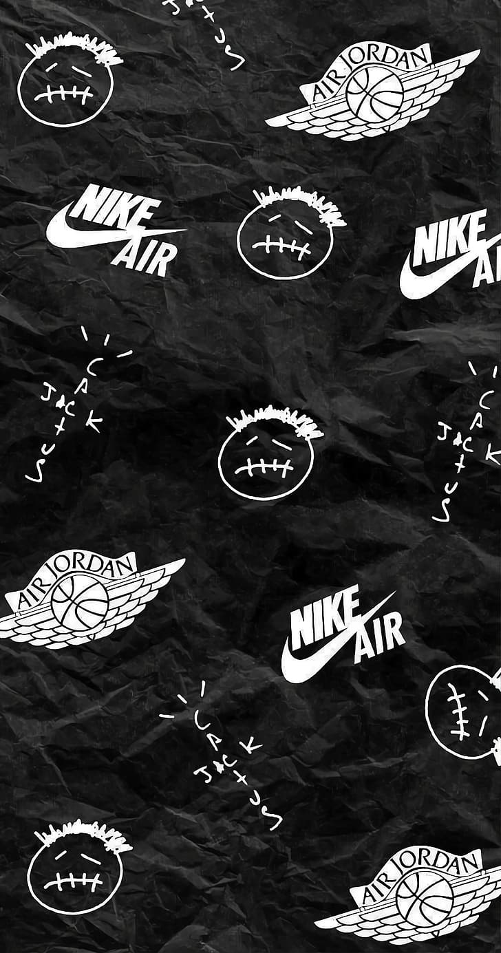 Nike Air, Air Jordan, Jumpman, Muster, Schwarzweiß, Papierstruktur, HD, Handy-Hintergrund