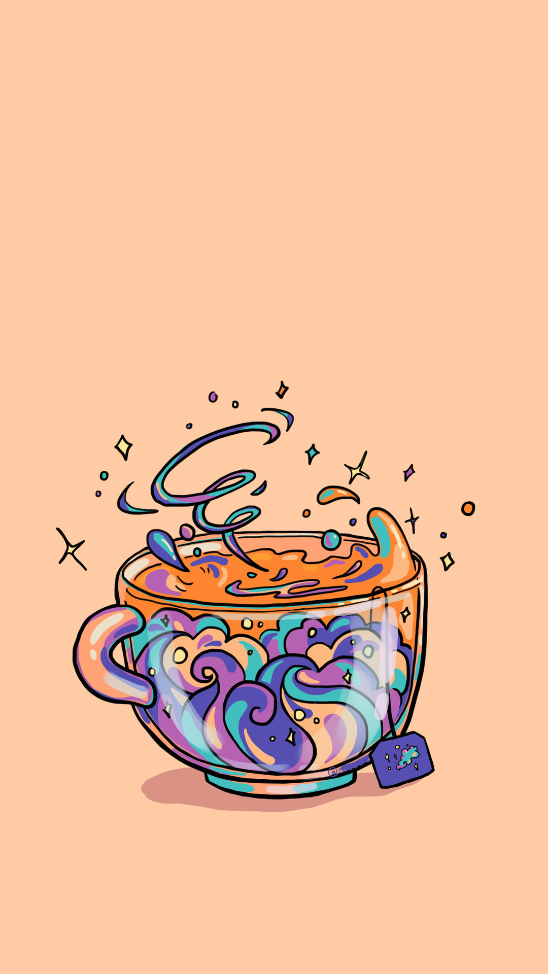 Teetasse, Illustration, Pfirsichfarbener Hintergrund, Bunt, Sperrbildschirm fürs iPhone