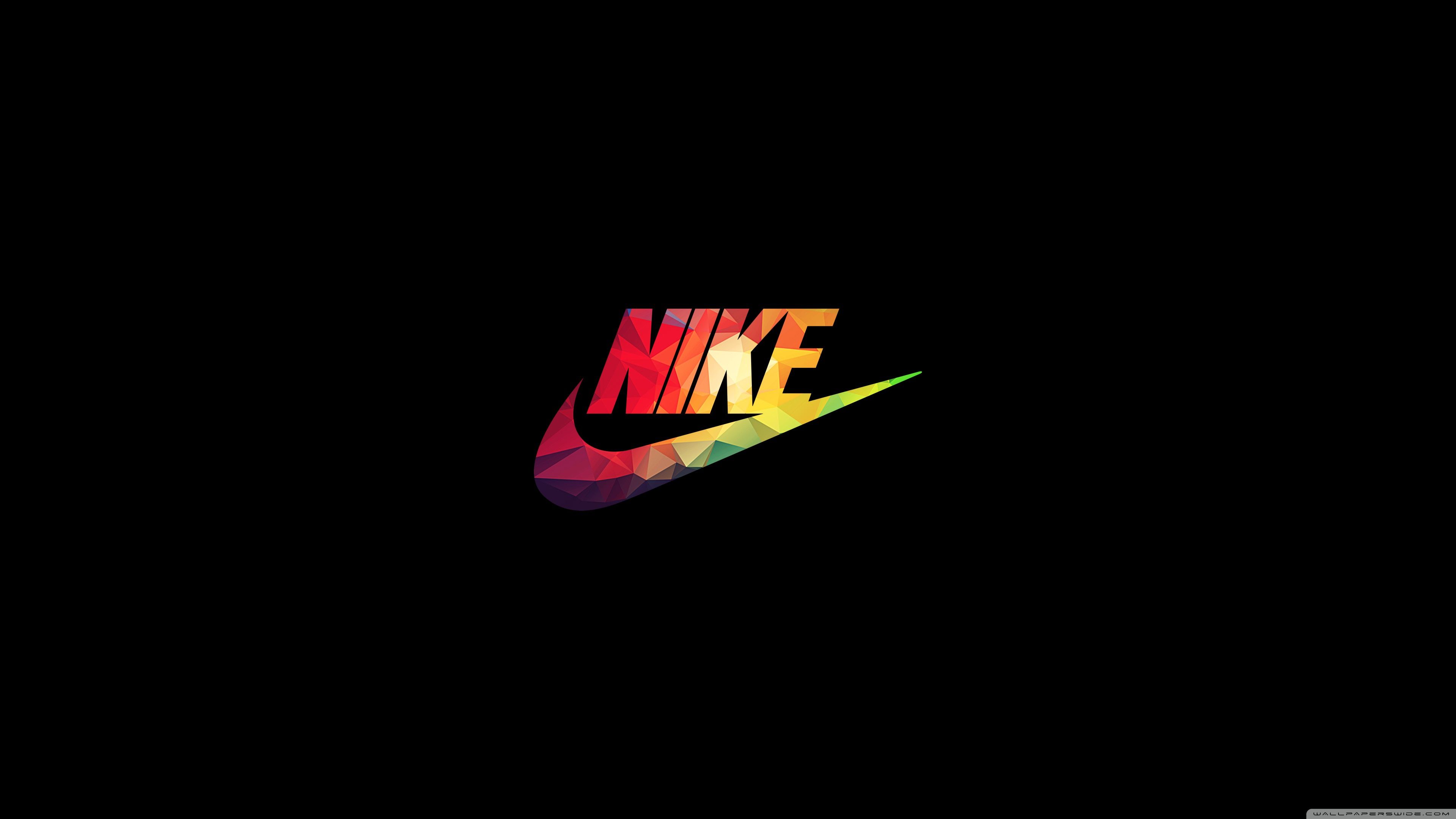Nike-Logo, Bunte Farbverläufe, Schwarzer Hintergrund, 4K Wallpaper
