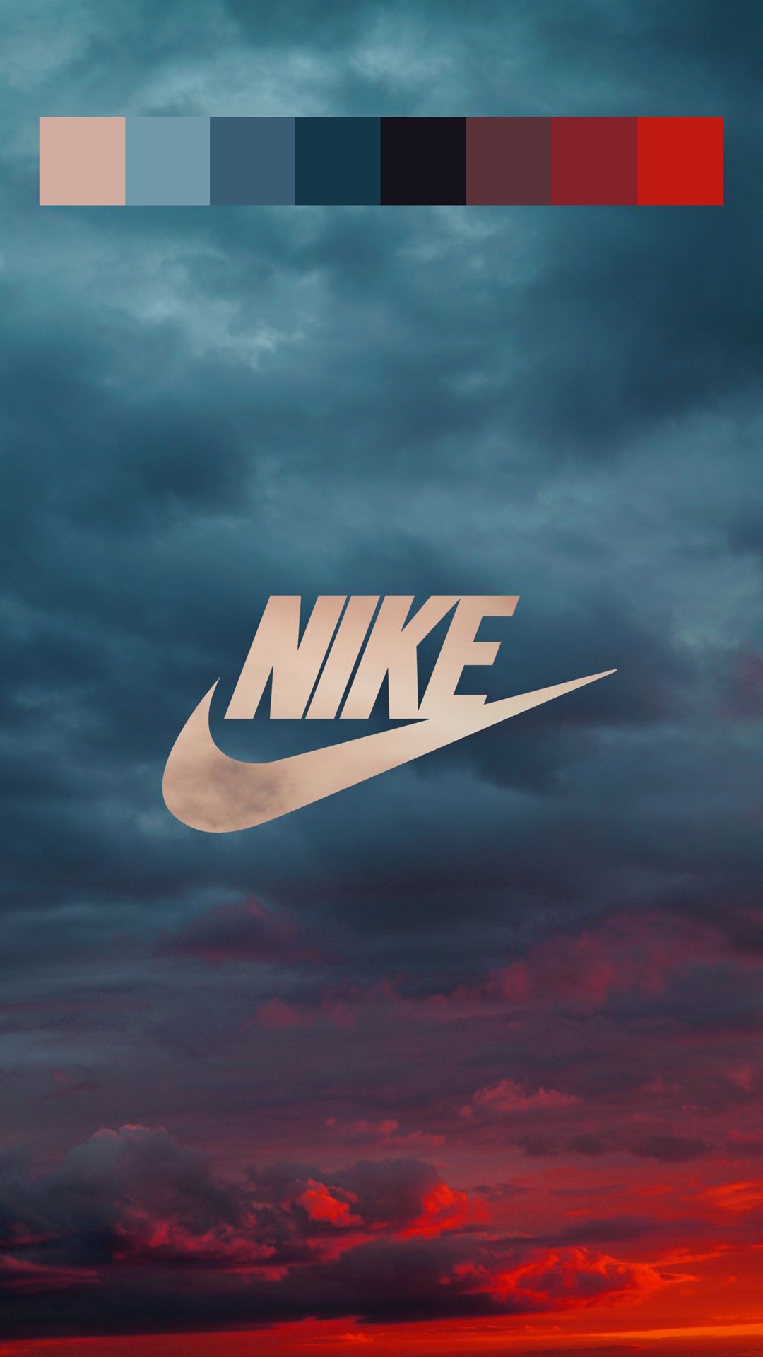 Nike-Logo, Wolken, Abendhimmel, Farbpalette, Full HD, Handy-Hintergrund im Hochformat