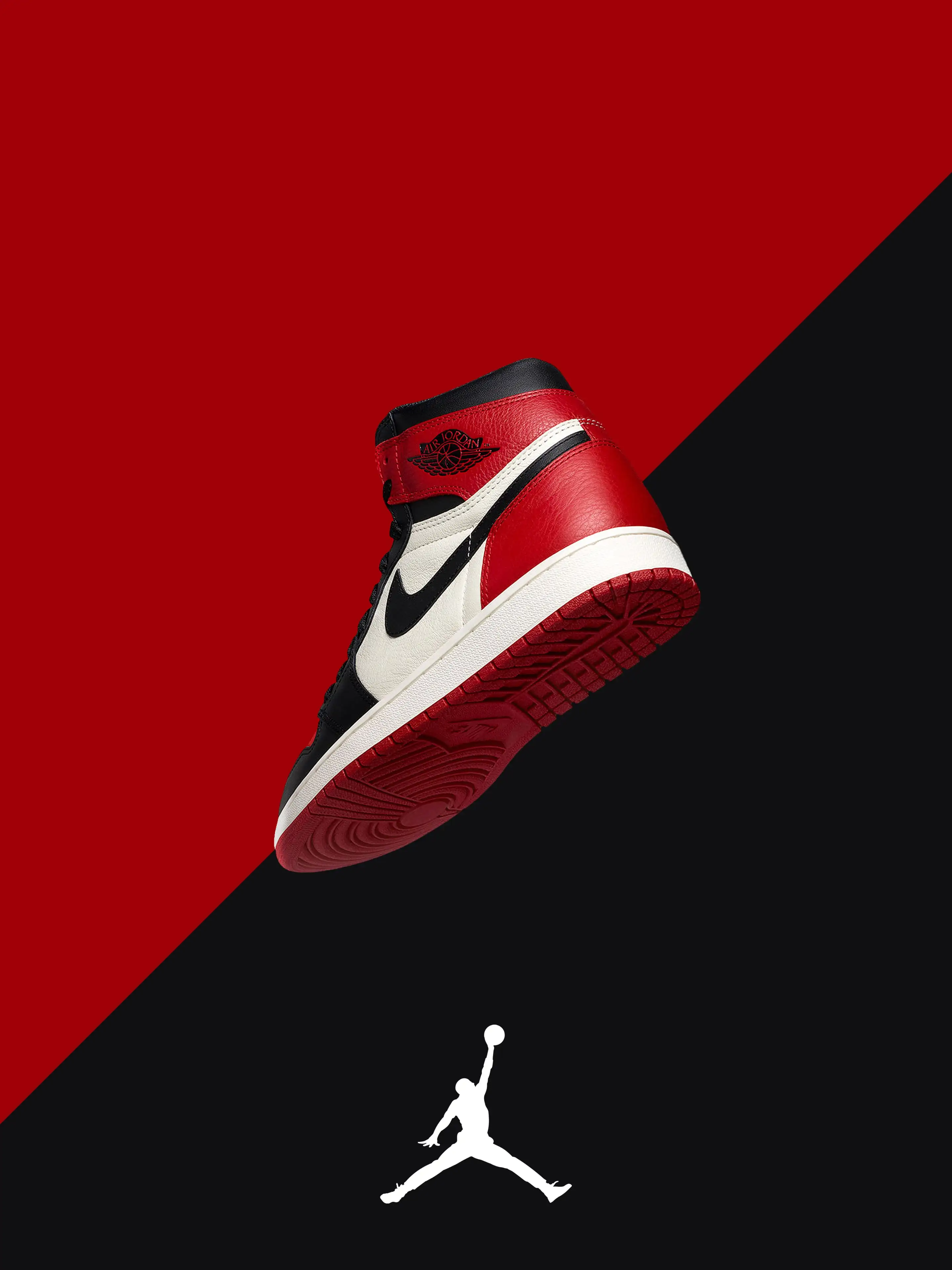 Air Jordan 1, Sneaker, Jumpman, Rot-Schwarz, Hintergrundbild für iPad und Tablet