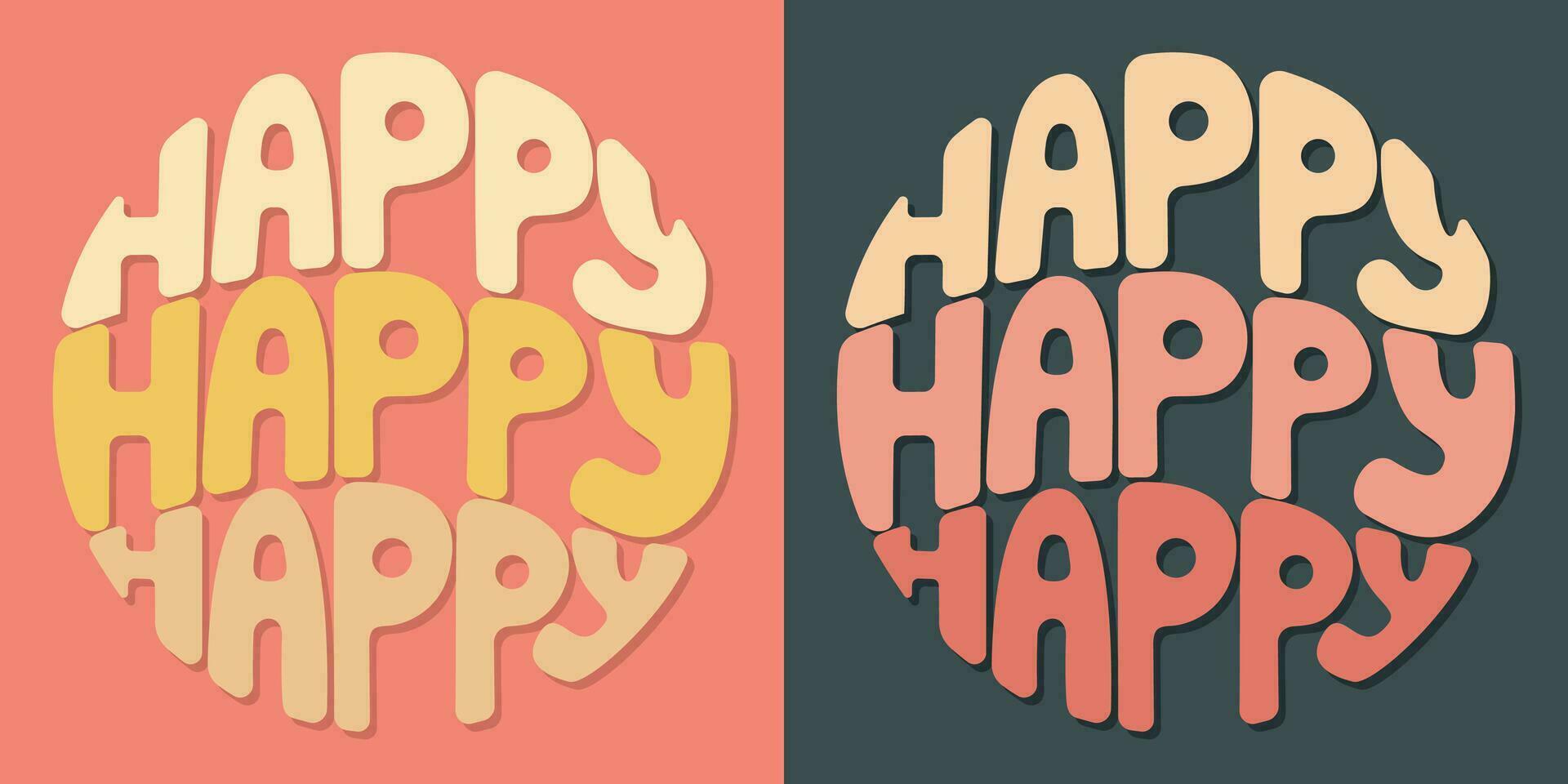 Happy, Typografie, Retro-Schrift, Korallenrot, Dunkelgrün, Full HD, PC-Hintergrundbild