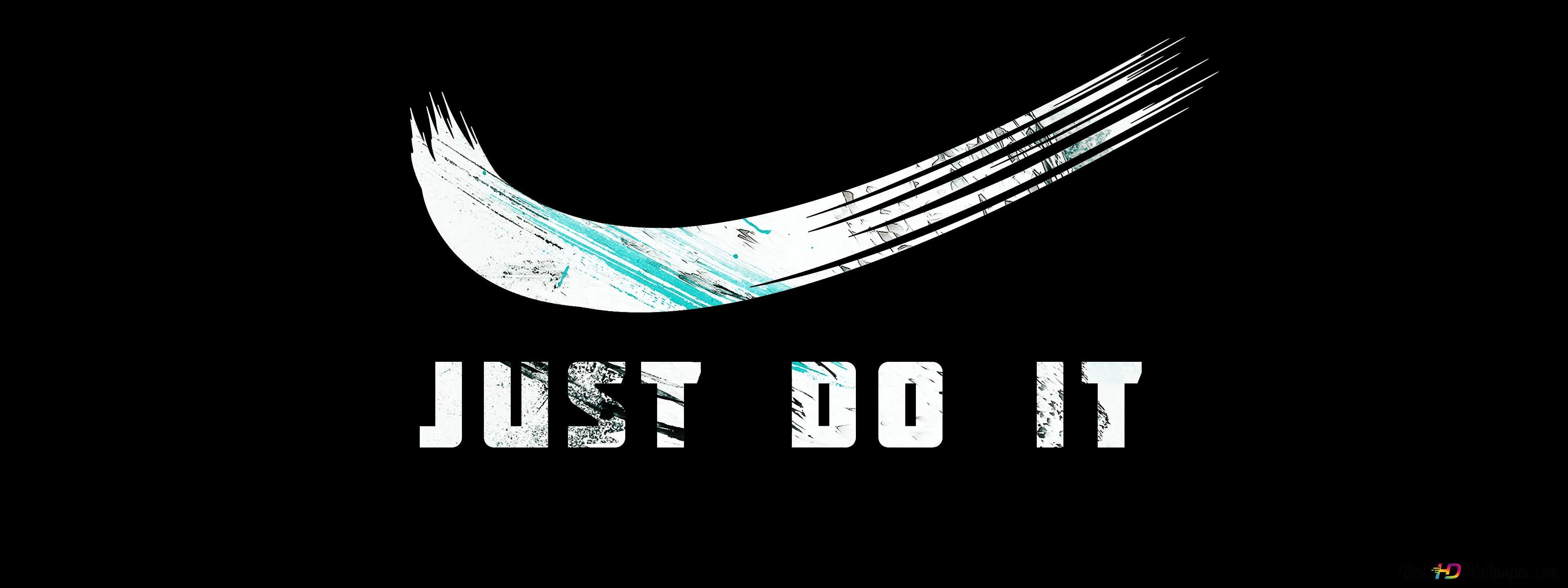 Nike Swoosh, Just Do It, Pinselstrich, Schwarzer Hintergrund, 4K Wallpaper