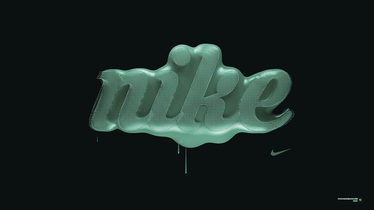 Nike-Logo, 3D-Schrift, Grüne Schrift, Schwarzer Hintergrund, Wallpaper