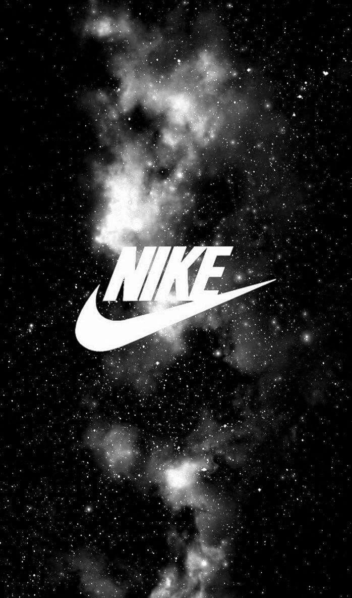 Nike-Logo, Nebel, Sterne, Schwarzweiß, Hochformat, Hintergrundbild fürs Smartphone